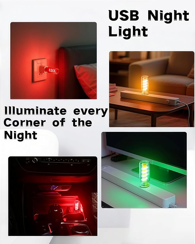 LED Car Interior Light, Touch Control USB Night Lamp, Retro Style Ambient Lighting for Auto, Bedroom, Desk (2PCS Purple)