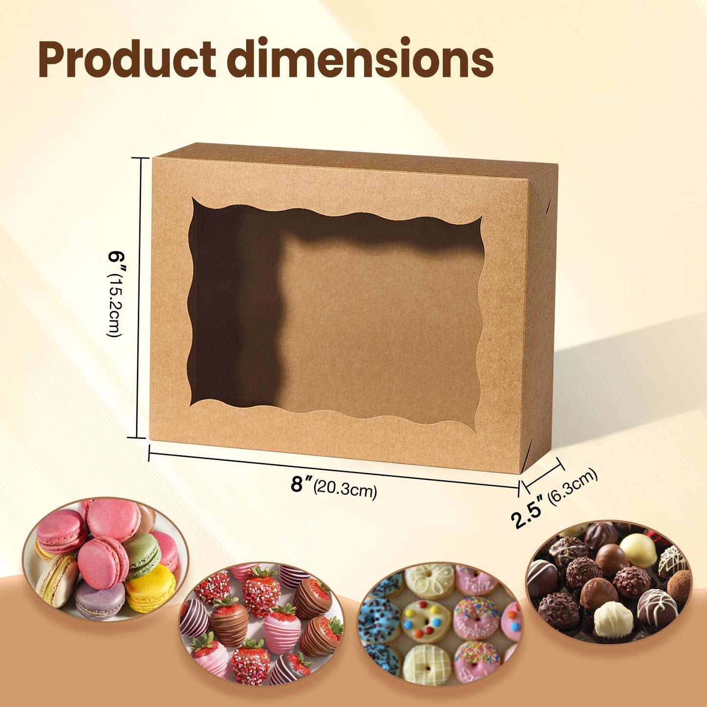 NEKSUNBAK 50 Pcs 8x6x2.5 Inch Brown Cookie Boxes with Window, Pastry Box for Chocolate Strawberries, Macarons, Truffles, Perfect for Thanksgiving Day, Mother's Day, Christmas Party Favors & Holiday