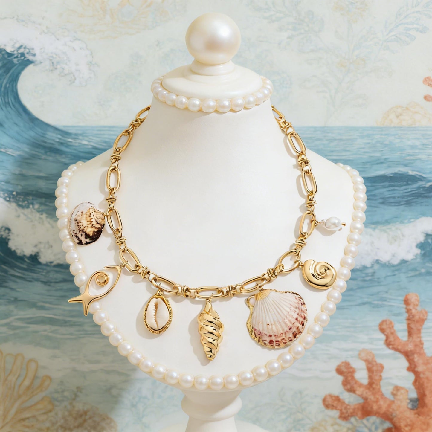 ENSKEFEN Chunky Sea Shell Necklace for Women Trendy Boho Shell Conch Starfish Charm Necklaces Summer Beach Chain Necklace Seashell Jewelry
