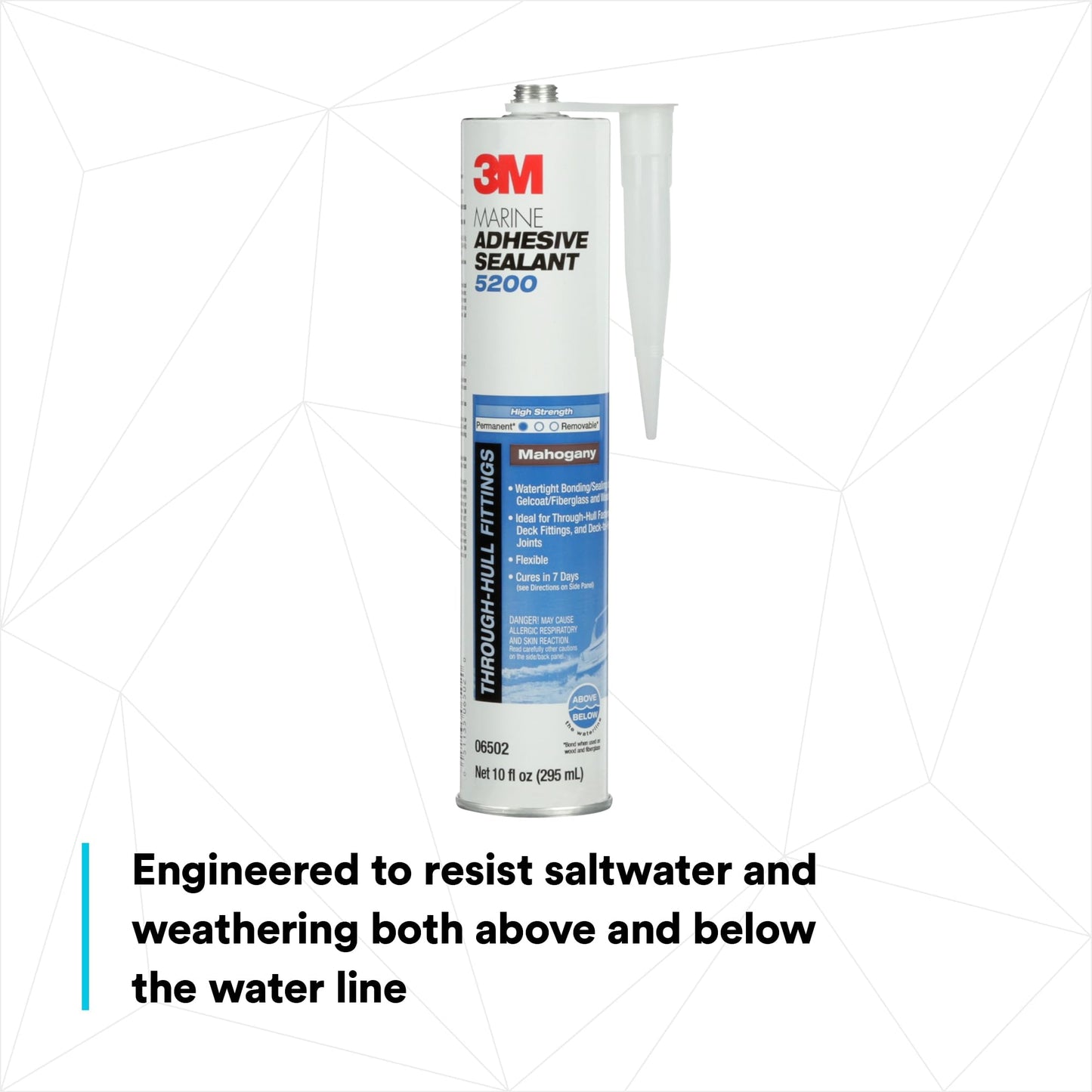 3M Marine Adhesive Sealant 5200, Mahogany, PN06502, Flexible Bonds, Long Work-Time, 1/10 Gallon Cartridge, 10 fl oz