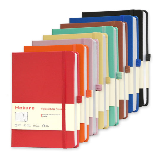 Heture 8 Pack Lined Journal Notebooks, A5 Hardcover Notebooks, 5.5 x 8.3 inch, 100GSM,160 Pages, Classic College Ruled Notebooks for Writing/Work/Travel/College (Assorted Color)