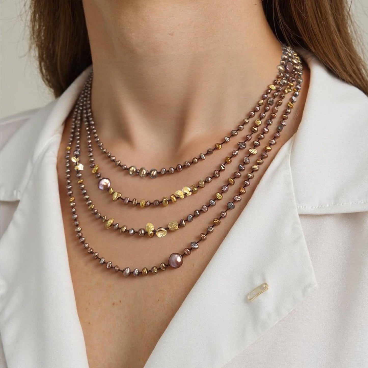 Elegant Multi-strand Baroque Pearl Necklace - Handcrafted Earth-Tone Jewelry with Unique Pearl Clasp Beaded Charms Baroque Necklace Luxury Jewelry Gift