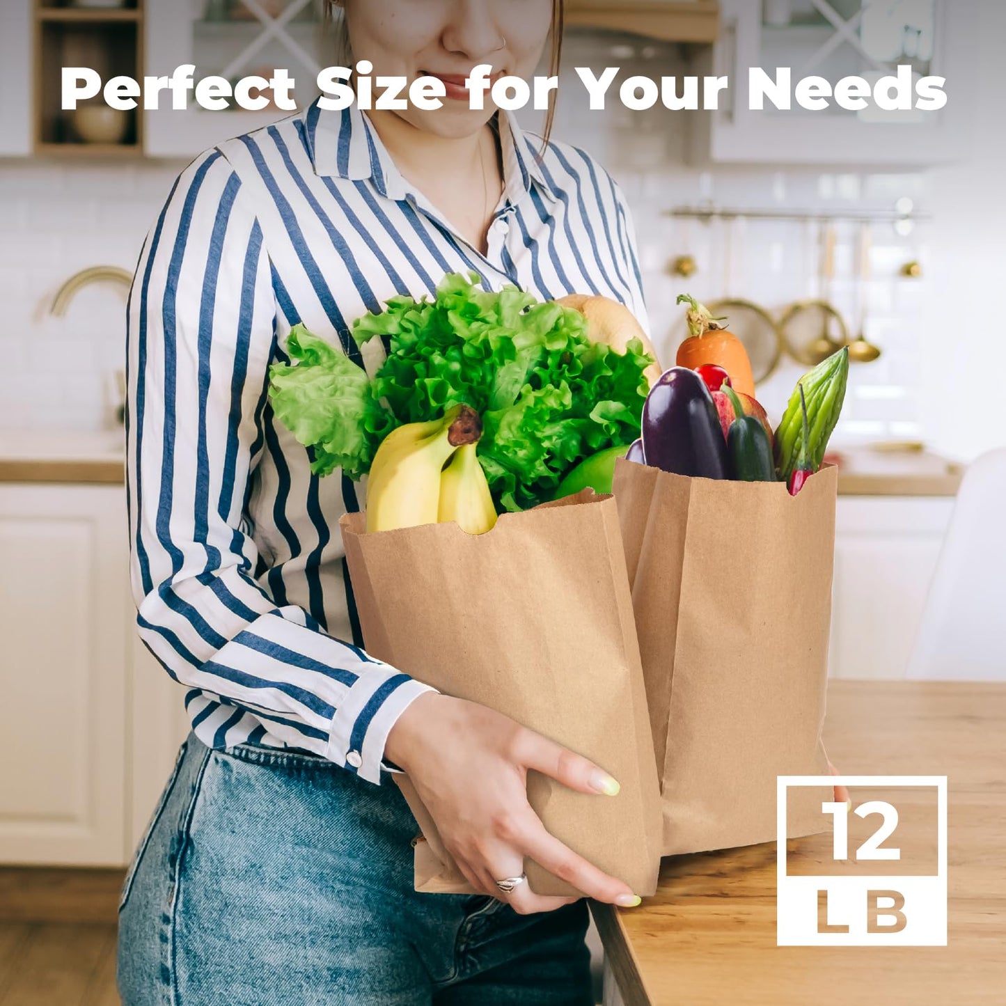 Fit Meal Prep 500 Pack 12 lb Brown Paper Lunch Bags, 13 x 7 x 4.5" Durable Paper Bags Bulk for Packing, Delivery, Take Out, Grocery, Retail Shopping, Premium Kraft Sack for Snacks, Bakery