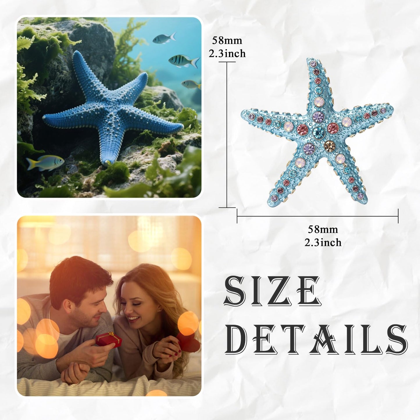 Starfish Brooch for Women Rhinestone Blue Starfish Pin Ocean Theme Brooch Birthday Holiday Gift for Girlfriend Wife Mother