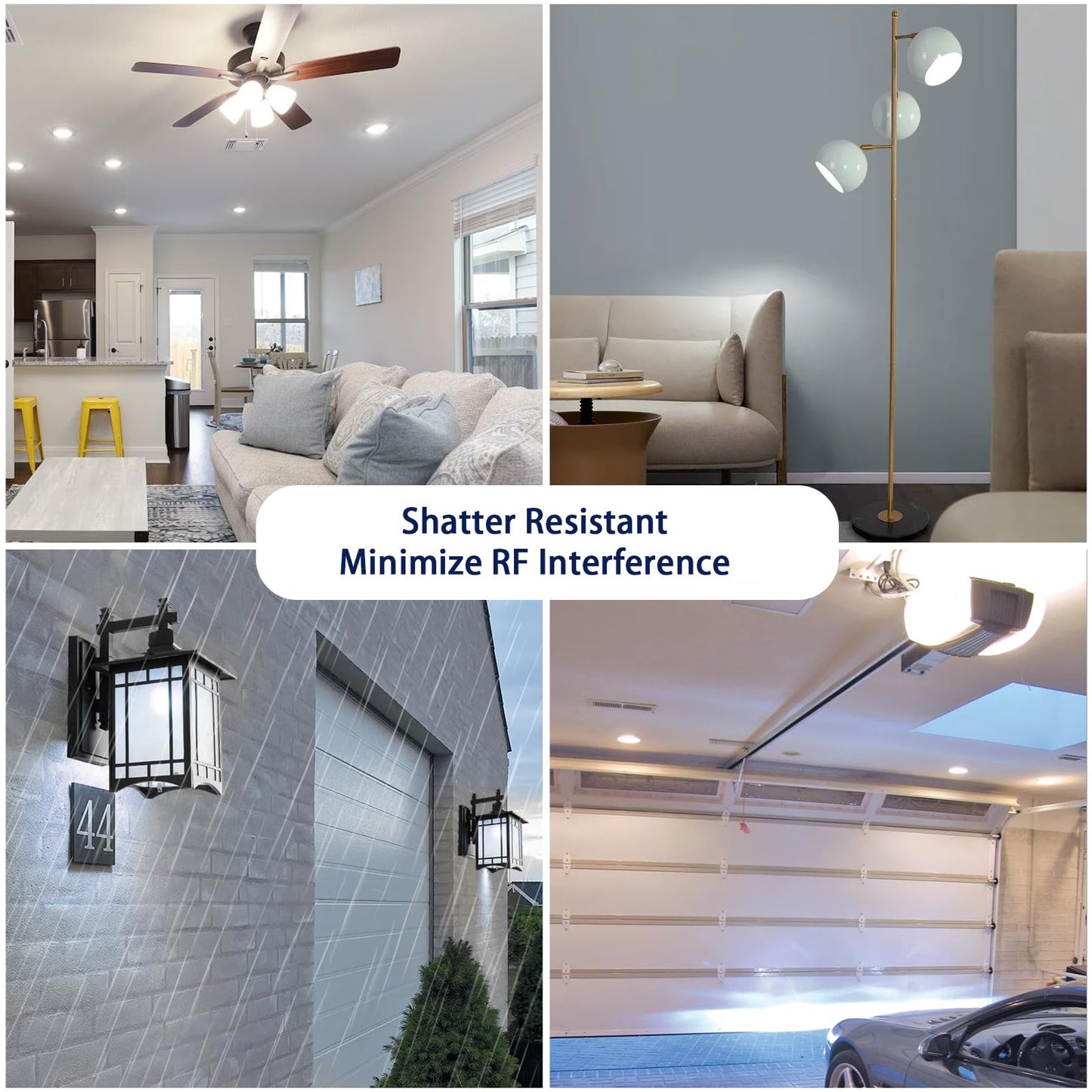 LOXYEE Garage Door Opener LED Light Bulb 4 Pack，15W Equivalent to 100W Garage Light Bulb,A19 5000K Daylight White E26 Base 120V Outdoor Light Bulbs,Minimize Interference,Dimmable