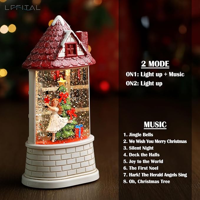 Christmas Snow Globe Ballerina Nutcracker Snow Globe Lantern with Music Glittering Lighted Christmas Tree and Clara Birthday Gift Table Indoor Decoration for Girls,USB and Battery Operated, 8.2"