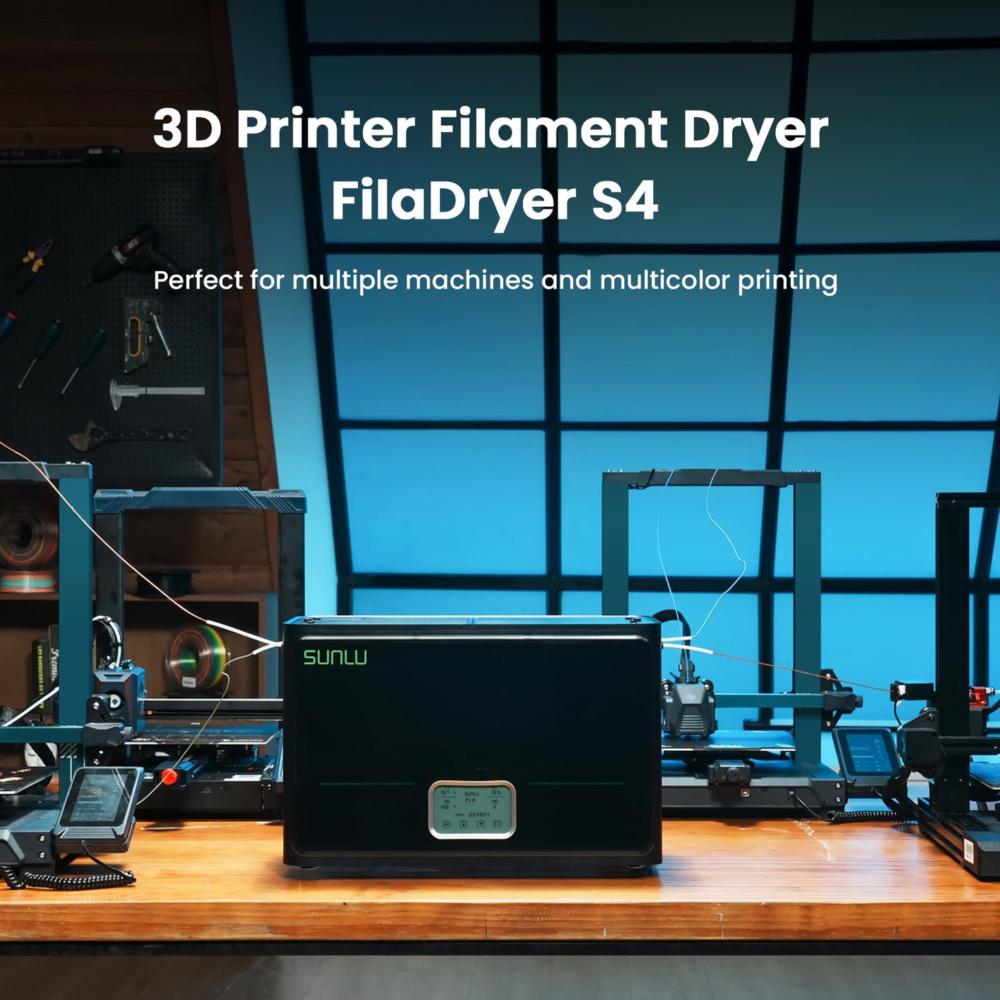 SUNLU Official 3D Printer Filament Dryer S4, 4 Spools Capacity, 3 Circulation Fans, 350W PTC Heater, 70℃ Max Temperature, Power Saving Storage Mode, Nylon TPU PLA PETG ABS Filament Dryer Box, White