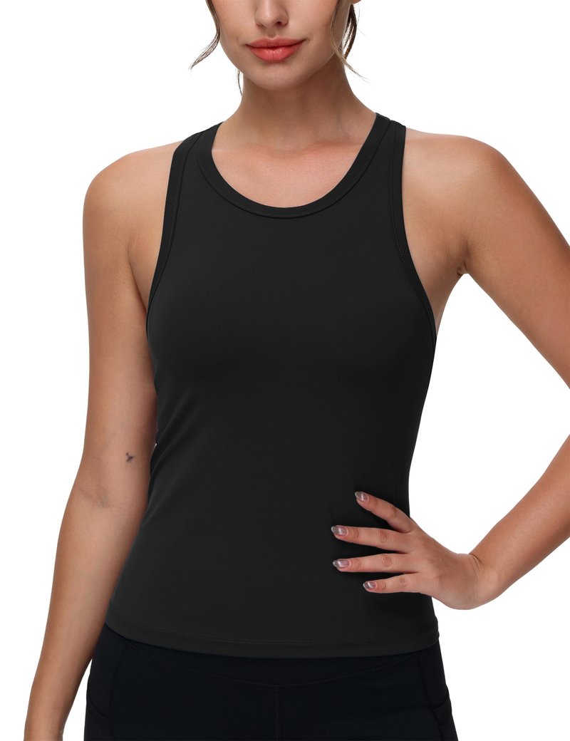 THE GYM PEOPLE Women's Racerback Workout Tank Tops Slim Fit Soft Sleeveless Yoga Shirts Black