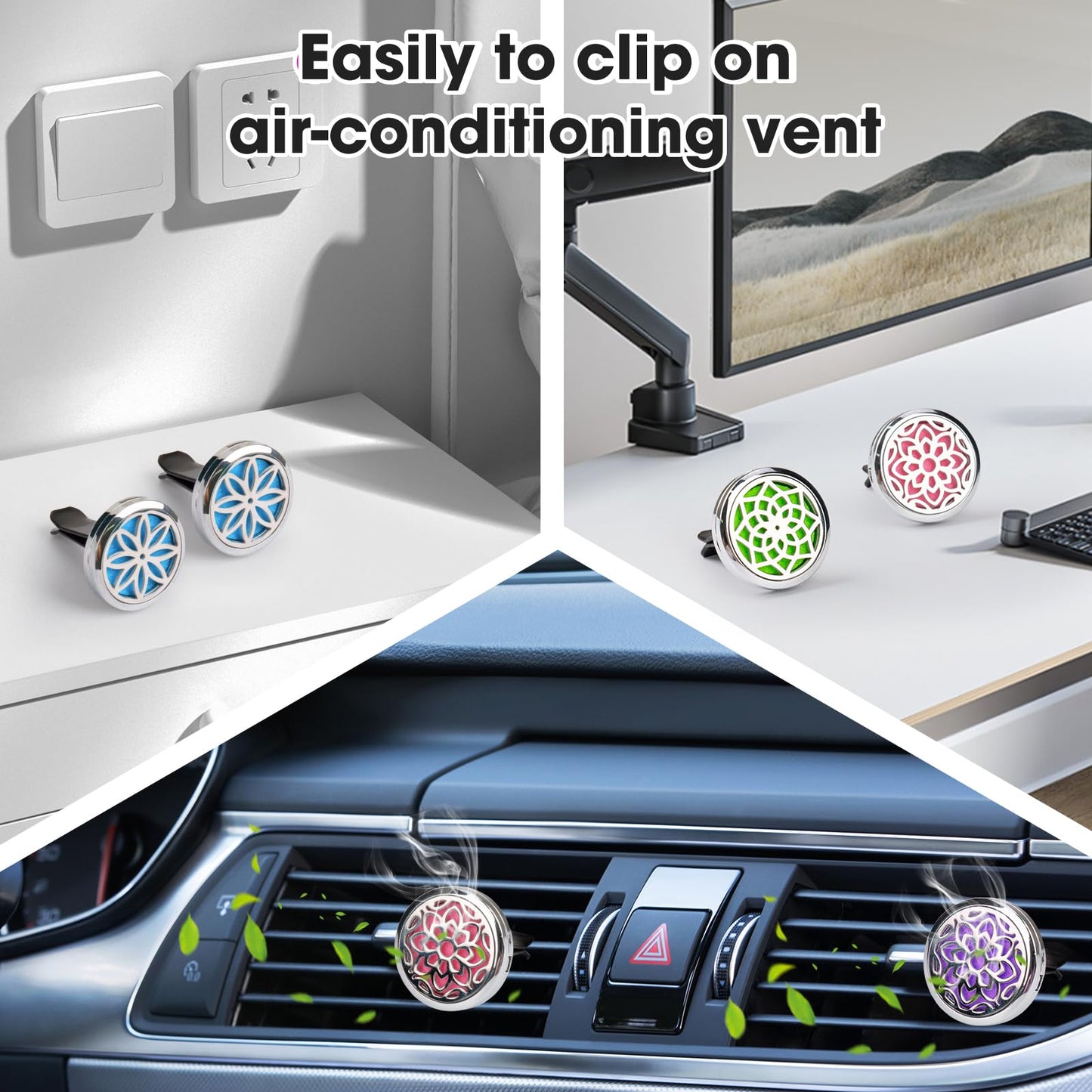ttstar Car Diffuser Vent Clip - 30mm Aromatherapy Essential Oil Car Diffuser Vent Clips with 36 Refill Pads (3 Lotus Vent Clips, Metal)