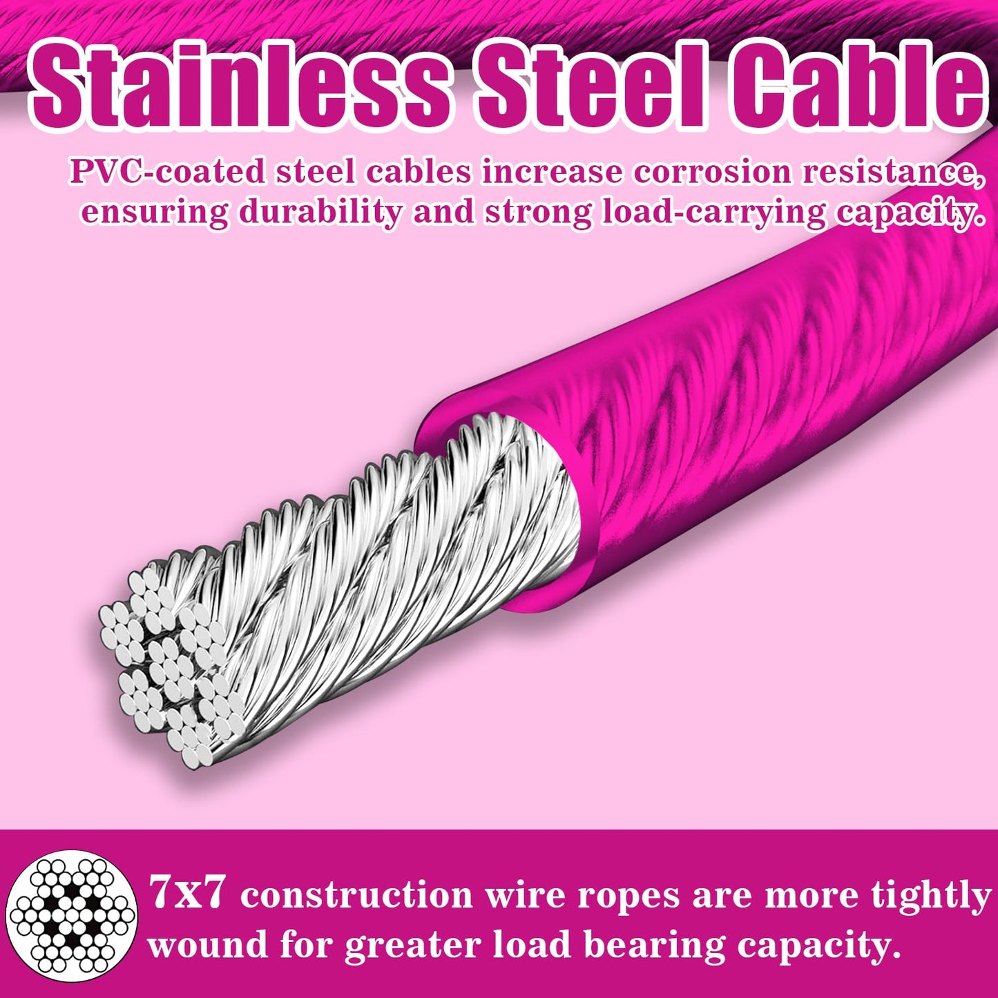 VIVBOO Stainless Steel Cable & Wire Rope 3/16" Vinyl Coated Steel Cable 50ft/100ft/150ft/200ft Length Ideal String Light Cable