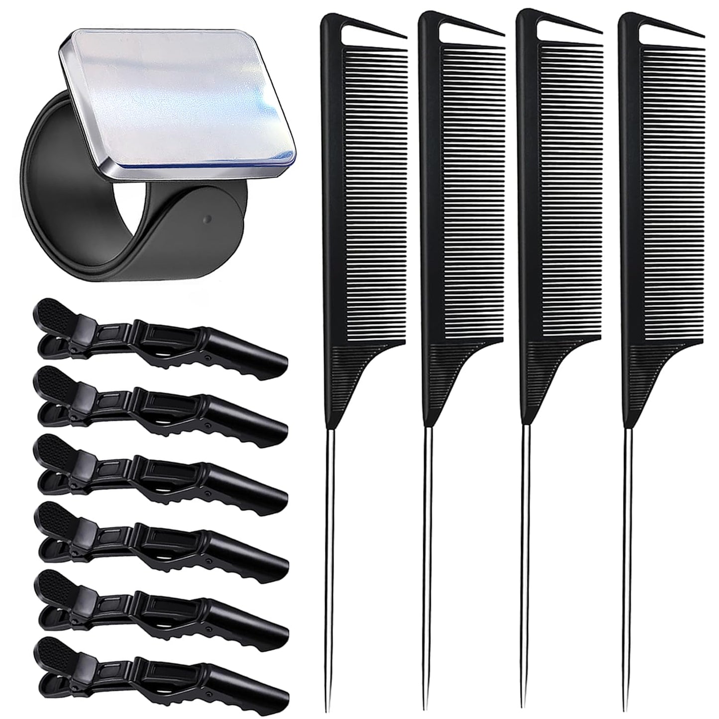 Magnetic Wristband for Hair Stylist Pin Wristband Wrist Pin Holder Braiders Wristband with 4 Pieces Hair Rat Tail Combs 6 Pieces Plastic Clip (Black)
