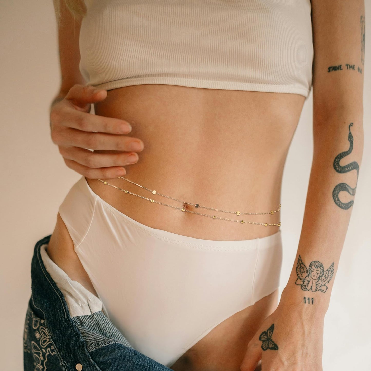 HSWYFCJY 1PCS/2PCS Gold Waist Chain for Women - Adjustable Belly Chain Jewelry Accessories for Sexy Bikini, Waterproof Layered Summer Body Belt Chains for Beach, Party, 26.7"+9.8" Extender