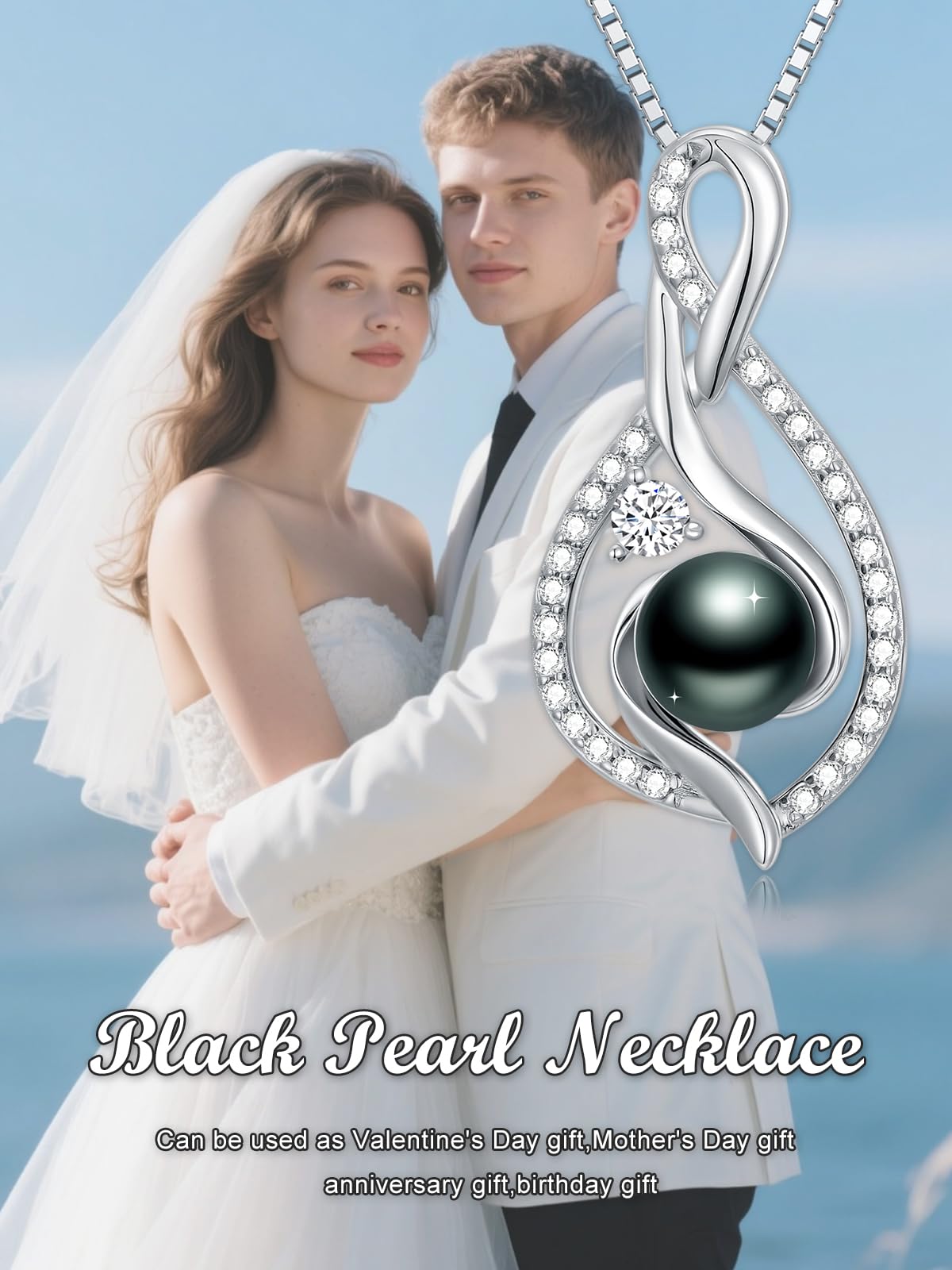 KANNSOAR 7MM Tahitian Black Pearl Necklace 18K Gold-Plating Sterling Silver Jewelry Wedding Birthday Anniversary Valentines Day Christmas Mothers Day Gifts for Wife Women Mom Lover Girlfriend Her