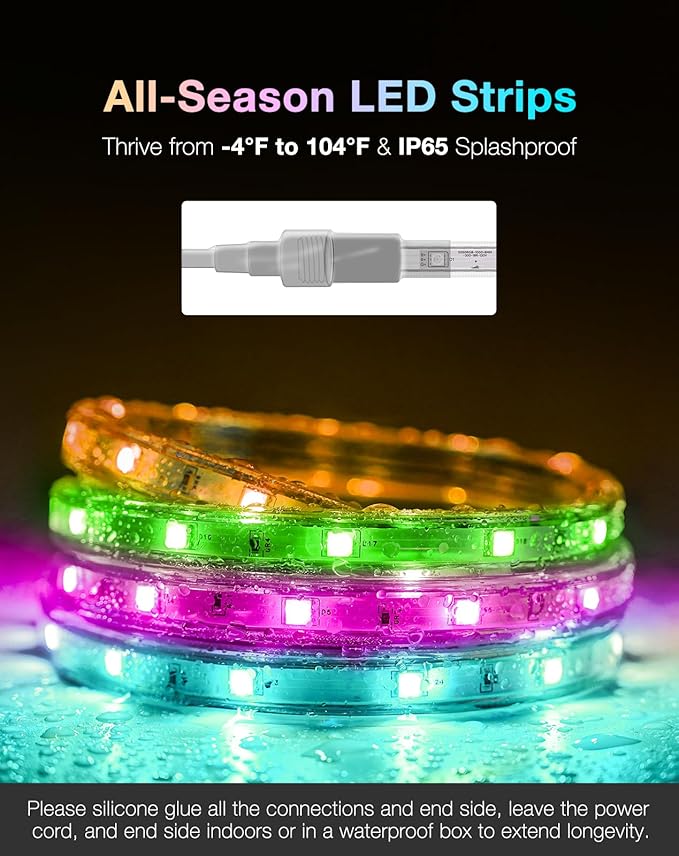 Shine Decor 120V RGB LED Strip Light Remote Control, Cold Resistant IP65 Waterproof Outdoor Strip Lighting Color Changing, Connectable Lite Multicolor Lighting Strip 7x13mm, 50 FT 450 LEDs ETL Listed