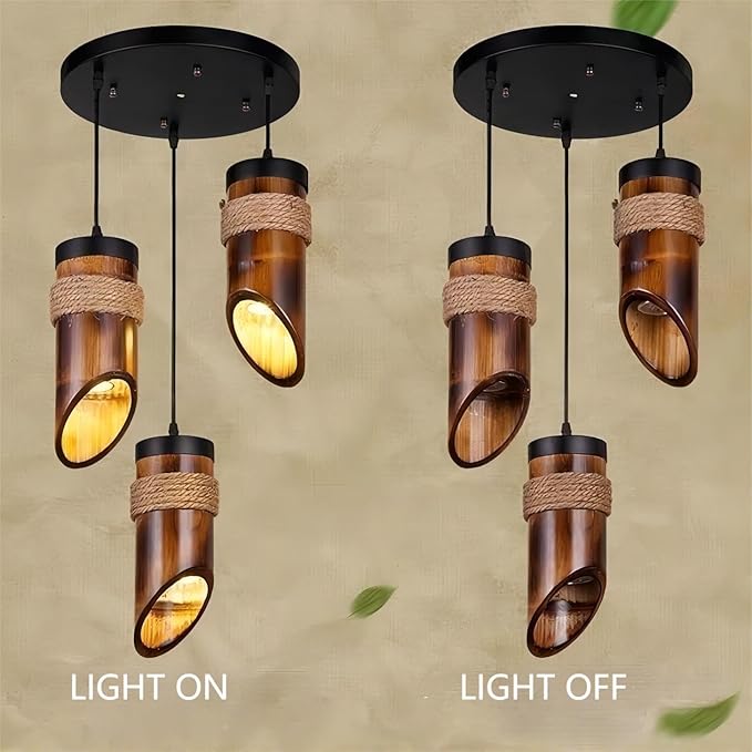 LIGHTLAND Rustic Bamboo Pendant Lights, 12 Inch, 3-Pack for Dining Room, Zen Tea Room, Retro Style