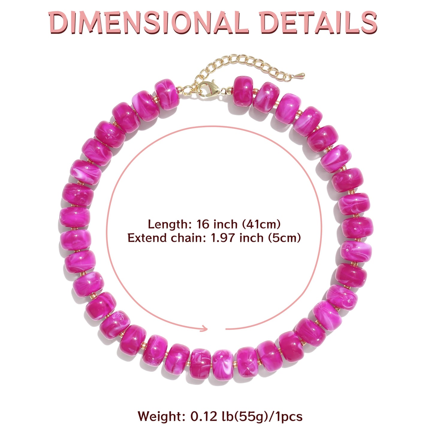 Badu Rose Chunky Beaded Necklace for Women,Acrylic Bead Choker Statement Necklace Cute Trendy Necklaces Jewelry Gifts