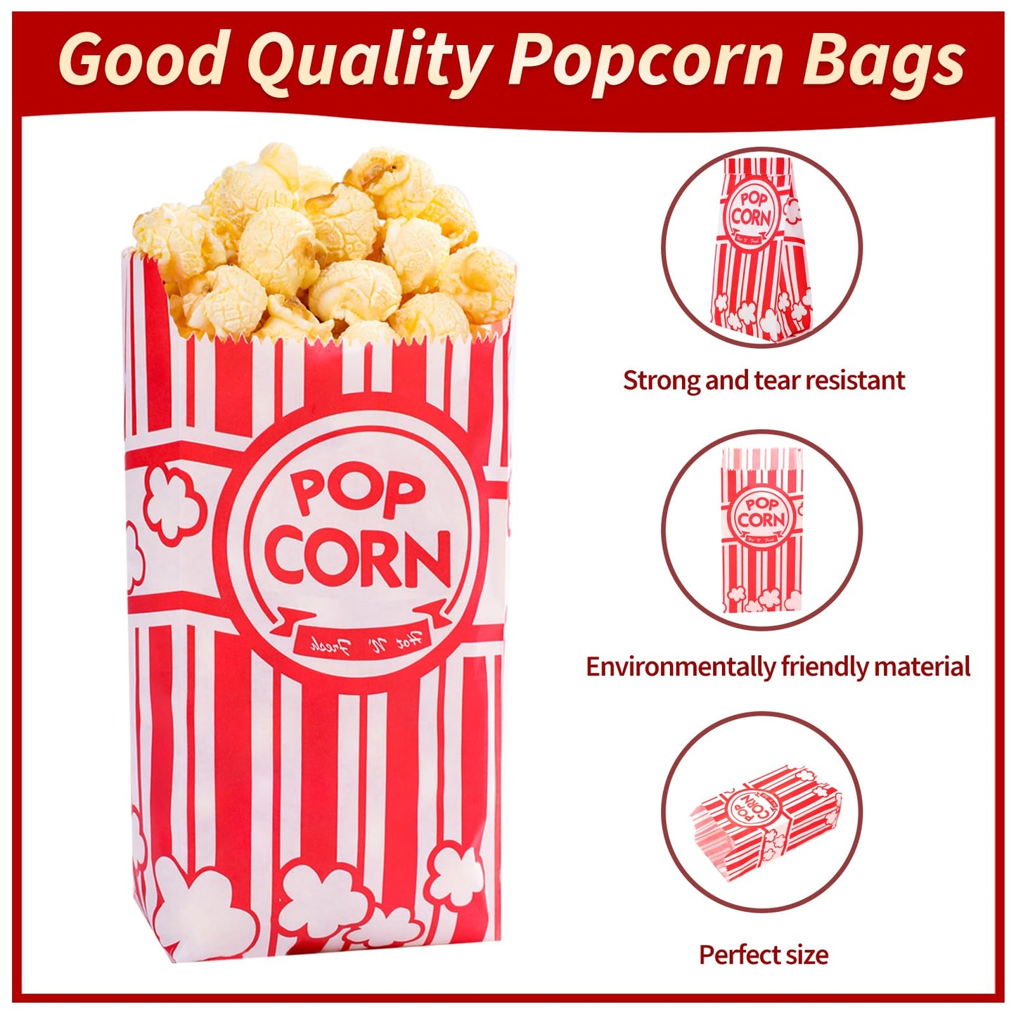VOISEN Paper Popcorn Bags,400 Pack 1oz Popcorn Bag Individual Servings, Pop Corn Bag Bulk for Poporn Machine,Movie Nights Pop Corn Bags