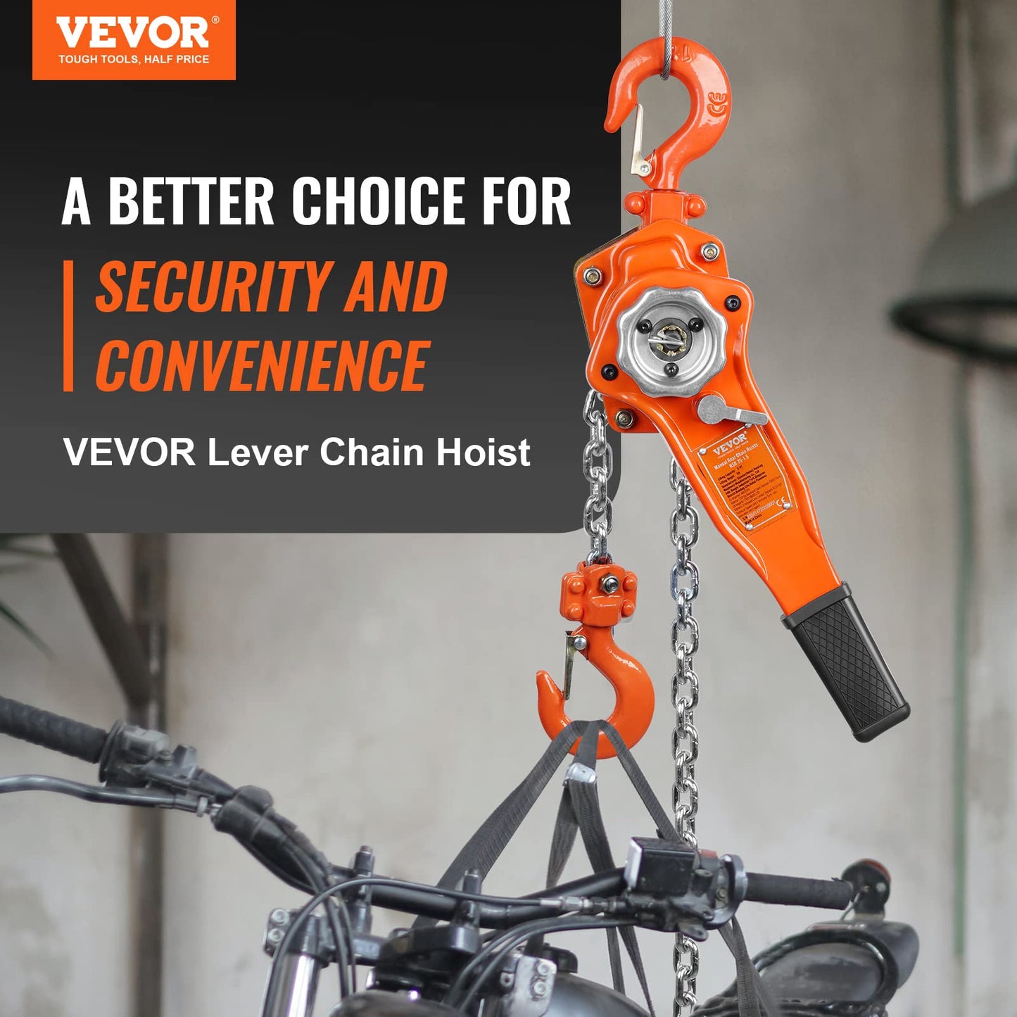 VEVOR Manual Lever Chain Hoist, 3/4 Ton 1650 lbs Capacity 10 FT Come Along, G80 Galvanized Carbon Steel with Weston Double-Pawl Brake, Auto Chain Leading & 360° Rotation Hook, for Garage Factory Dock