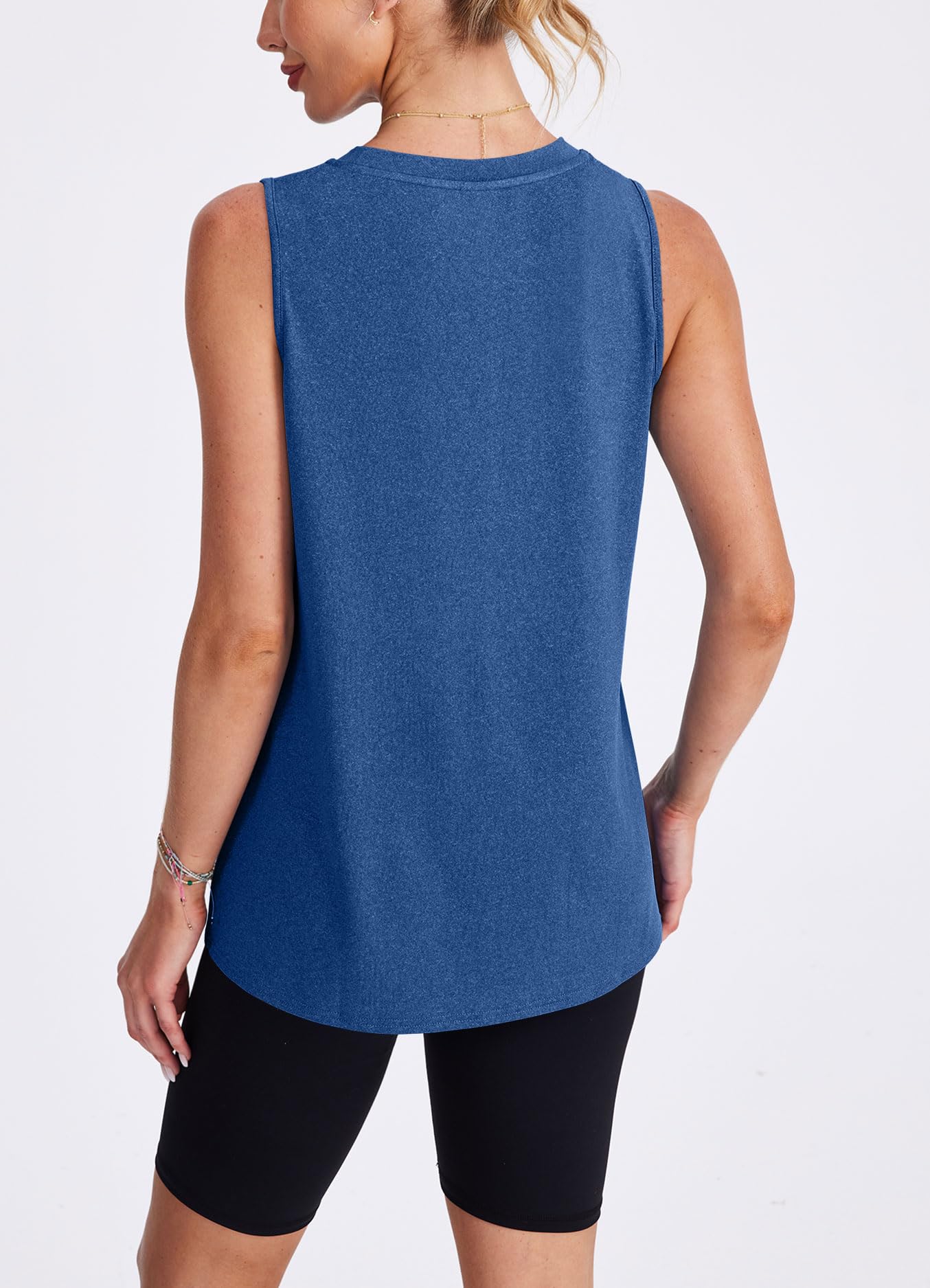 XIEERDUO Tank Top for Women 2025 Loose Fit Workout Tops High Neck Athletic Running Shirts Blue Forest L