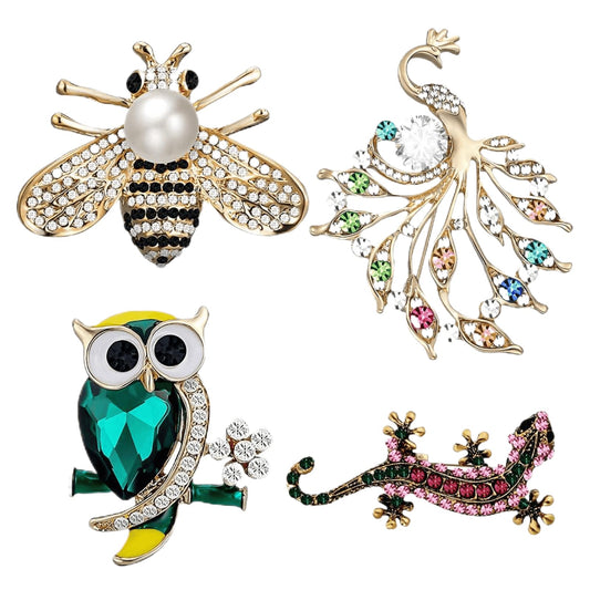 Lecqizu 4 Pcs Vintage Crystal Brooch Set for Women – Elegant Rhinestone Pins for Coats, Dresses, Scarves – Retro Brooch Jewelry for Girls & Women