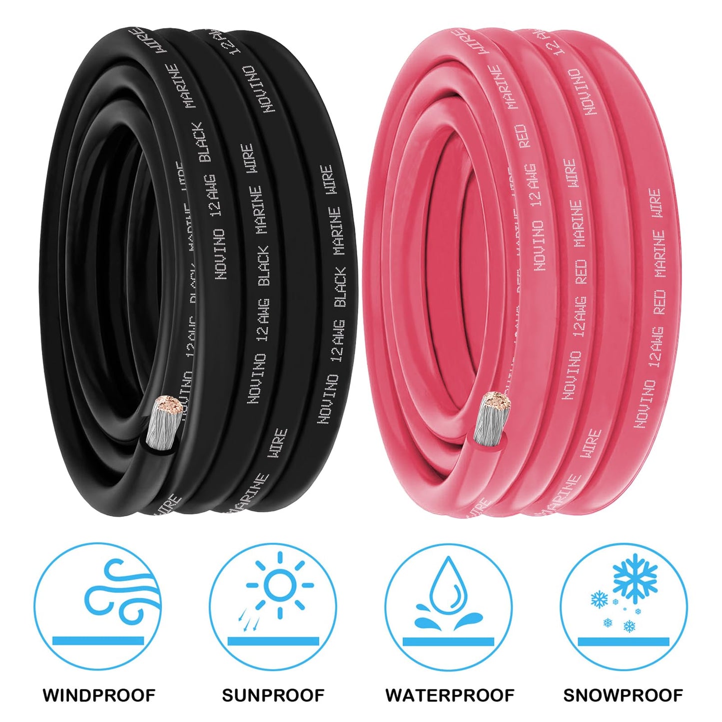 12 Gauge Marine Wire 12 AWG Marine Grade Wire,30FT Red & 30FT Black