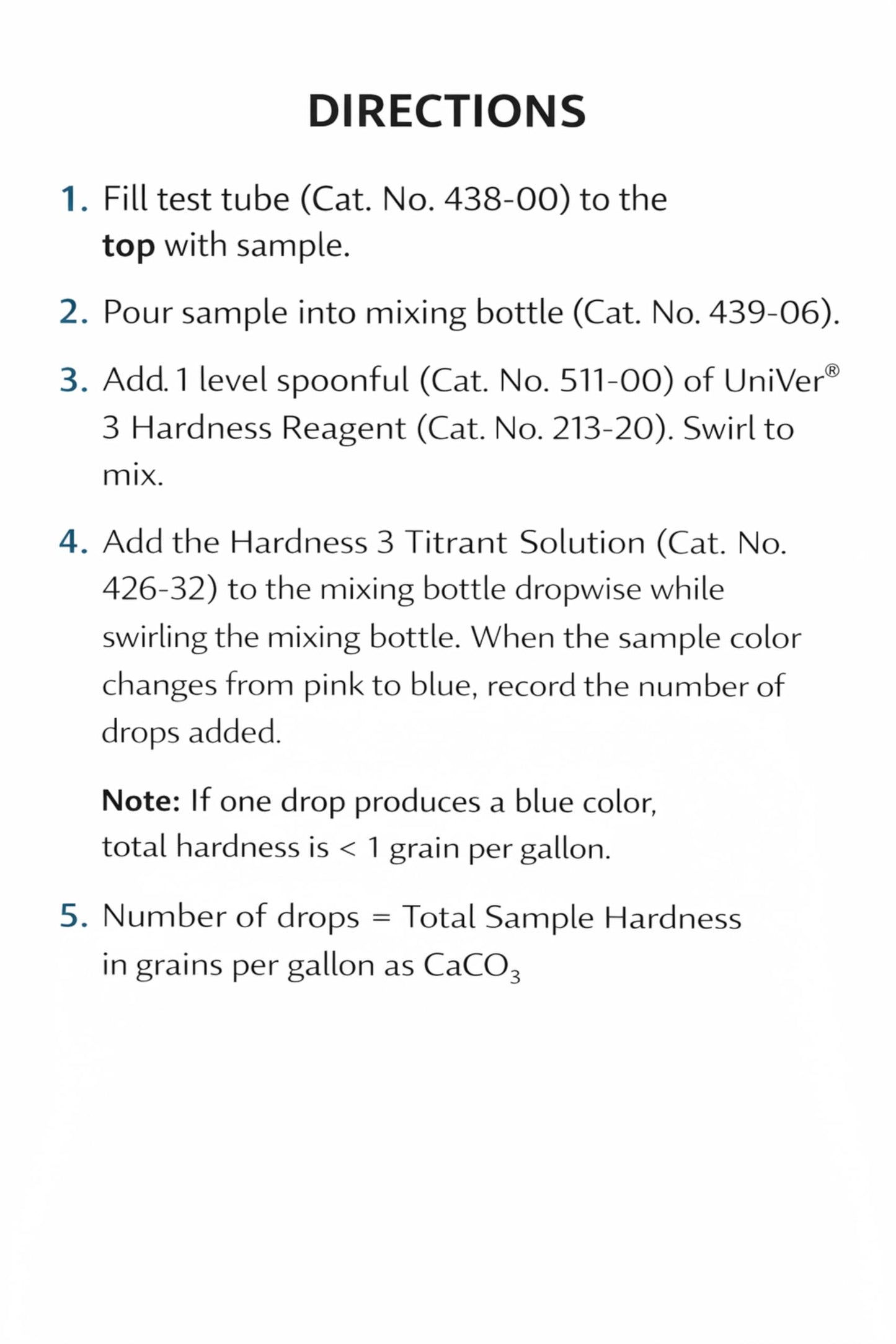 Hach Total Hardness Test Kit, Model 5-B, Water Analysis Kit for Drop Count Titration, with 2 Reagents, Measuring Tube, Square Bottle & Measuring Scoop, 145300