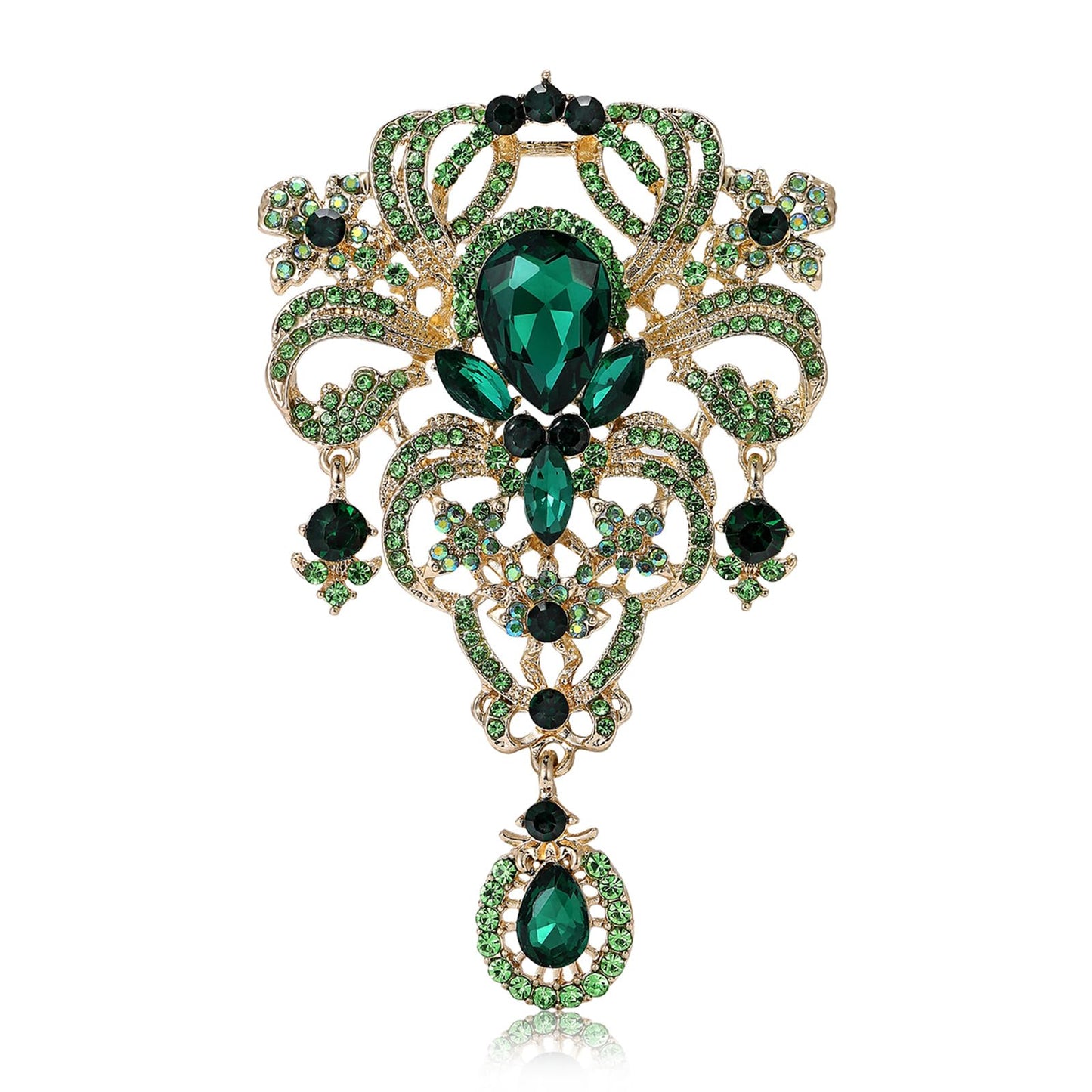 YOQUCOL Retro Green Austrian Crystal Big Brooch Pin for Women Large Flower Shape Brooches Lapel Pins for Sweater,Coat Dress Accessories
