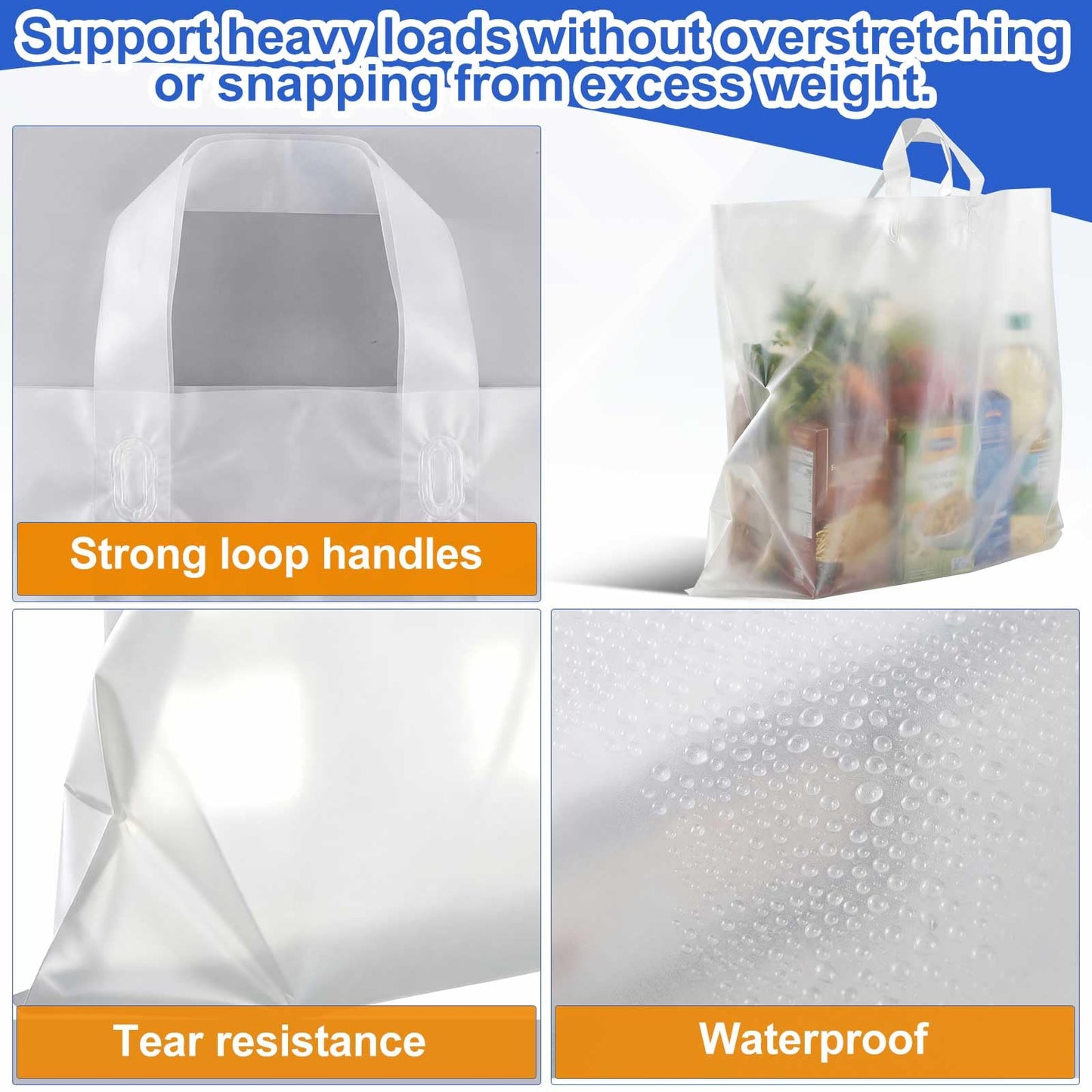Qilery 100 Pack 24" x 24" Large Clear Plastic Shopping Bags with Handles Reusable Merchandise Gift Bags Bulk for Small Business Merchandise Retail Grocery Packaging Gift Giving