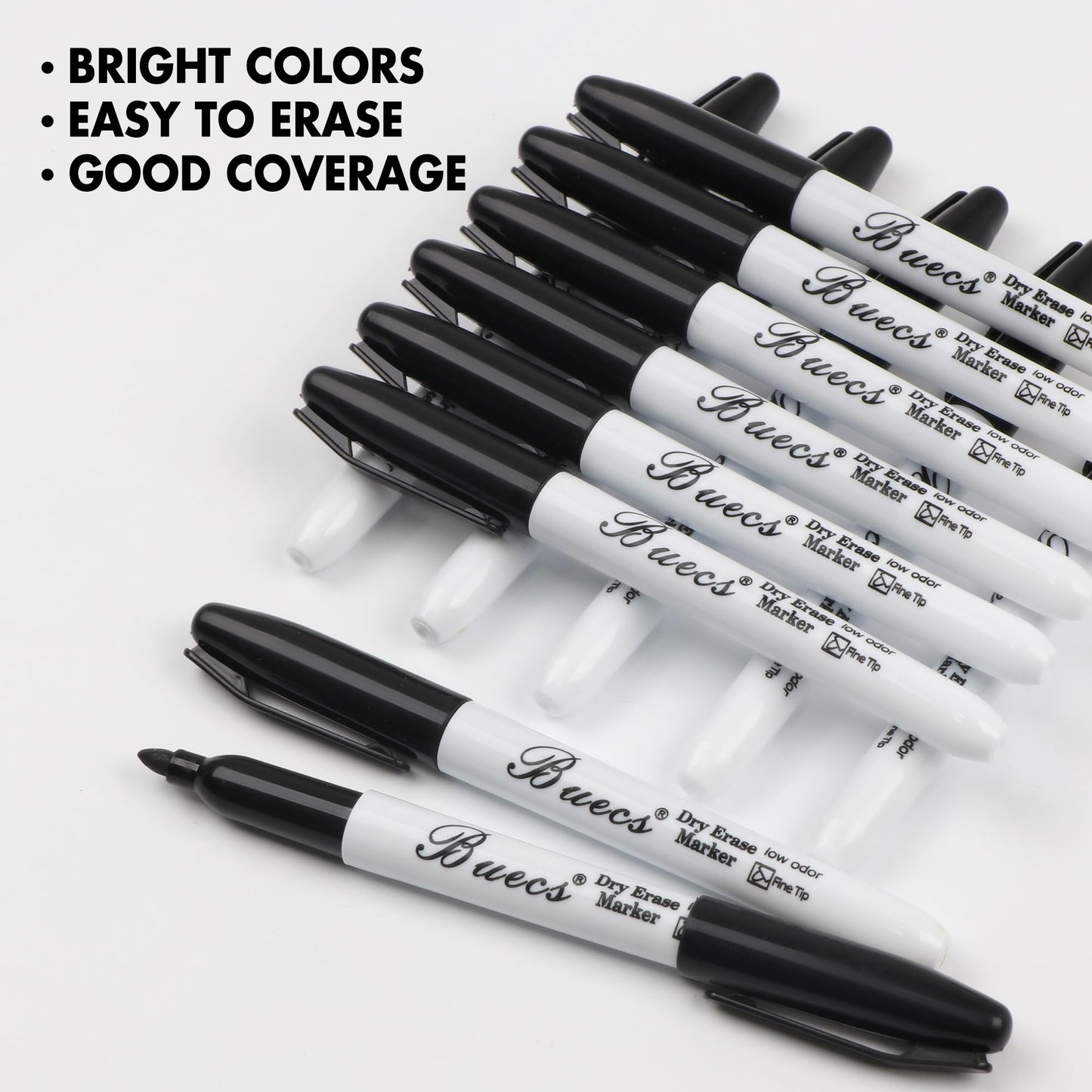 Buecs Black Dry Erase Markers, Low-Odor, 60 Count, Fine Point, Perfect for Writing on Whiteboards, Dry-Erase Boards, Glass, School Office Supplies
