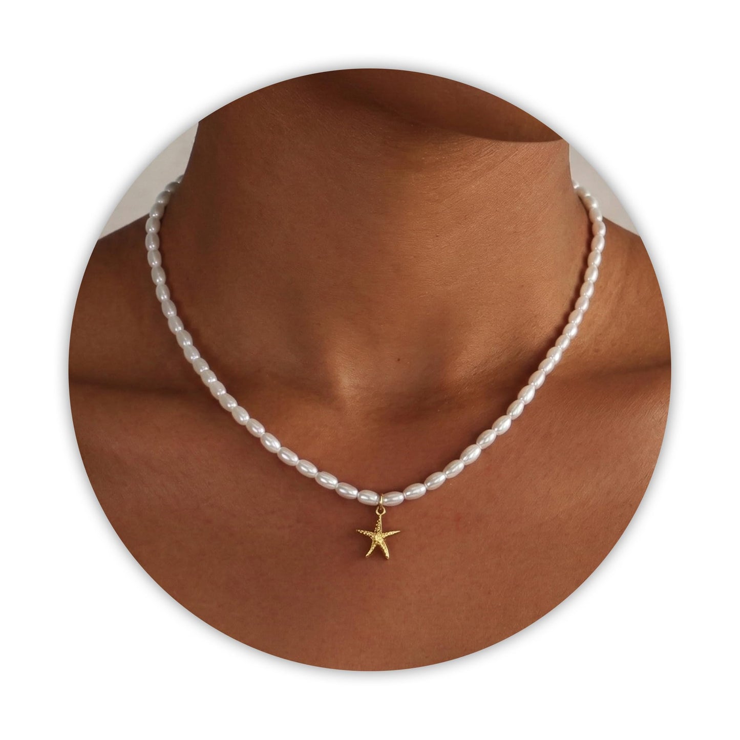 Sereney Starfish Necklace for Women, Gold Seashell Charm Pearl Necklace for Her, Dainty Summer Beach Necklace as Sea Shell Jewelry Pearl Choker Necklace for Daughter Friend Sister Bridal Jewelry