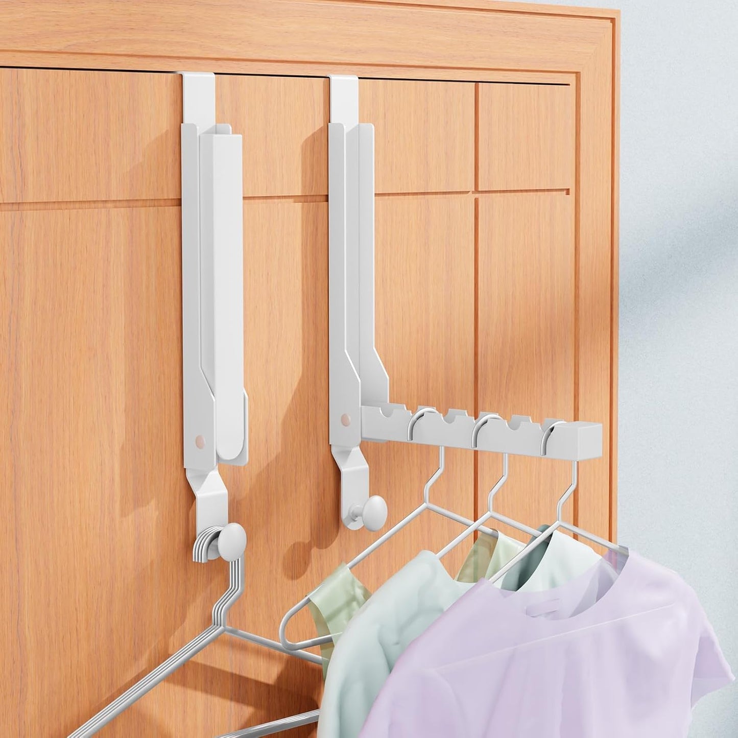 2 Pack Heavy Duty Over the Door Hanger, Compact Foldable Over Door Hook, Portable Compact Over Door Drying Rack for Laundry, Metal Over the Door Clothes Hanger, Rustproof & Waterproof (White)