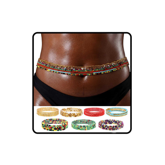 ELABEST Plus Size African Waist Beads Chain Layered Belly Body Chain Beach 7Pack Waist Jewelry Body Accessories for Women and Girls (27inch/70cm)