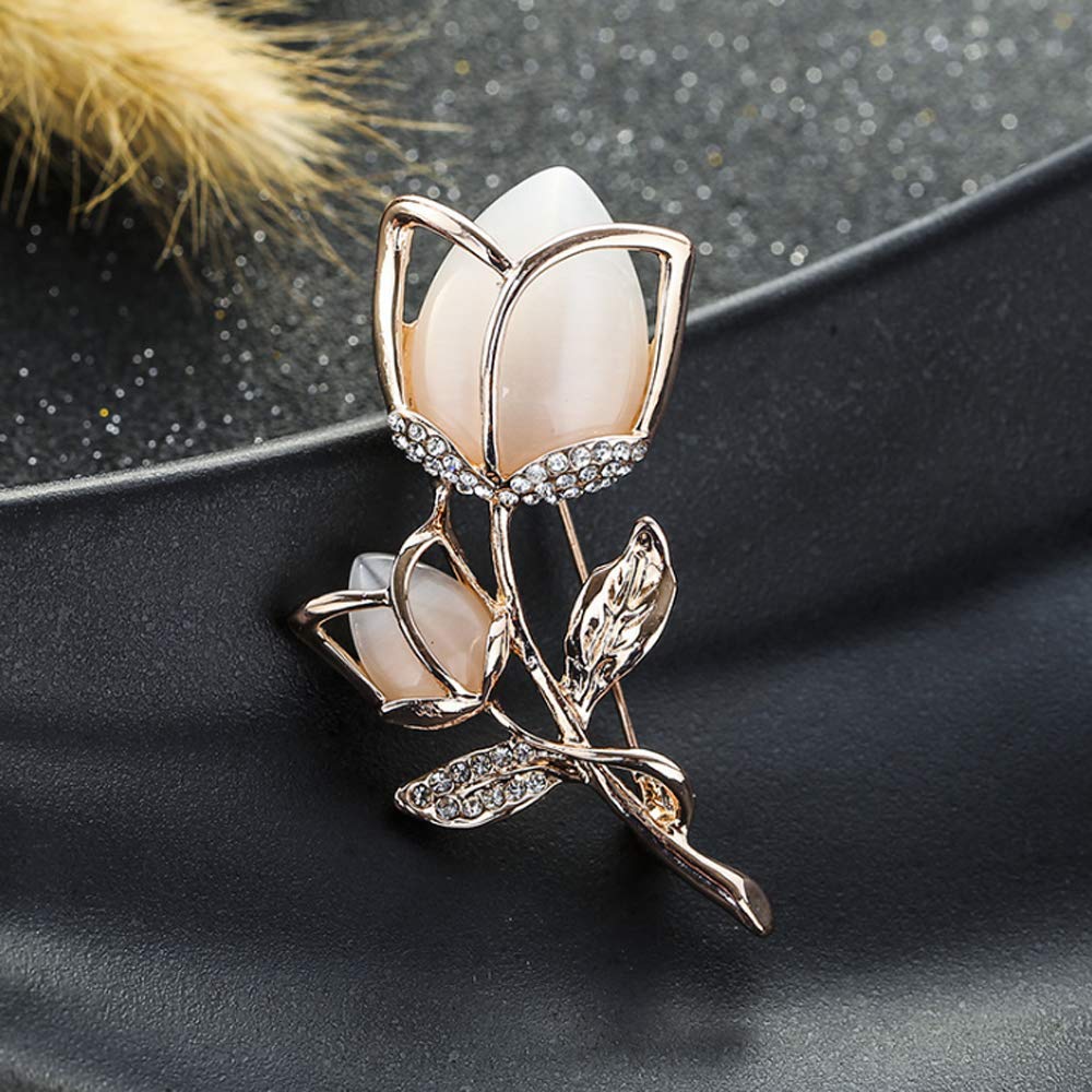 Created Crystal Brooch Crystal Rhinestone Rose Flower Fashion Pin Gift Women Girls Rose Gold (Gold White Crystal Brooch)