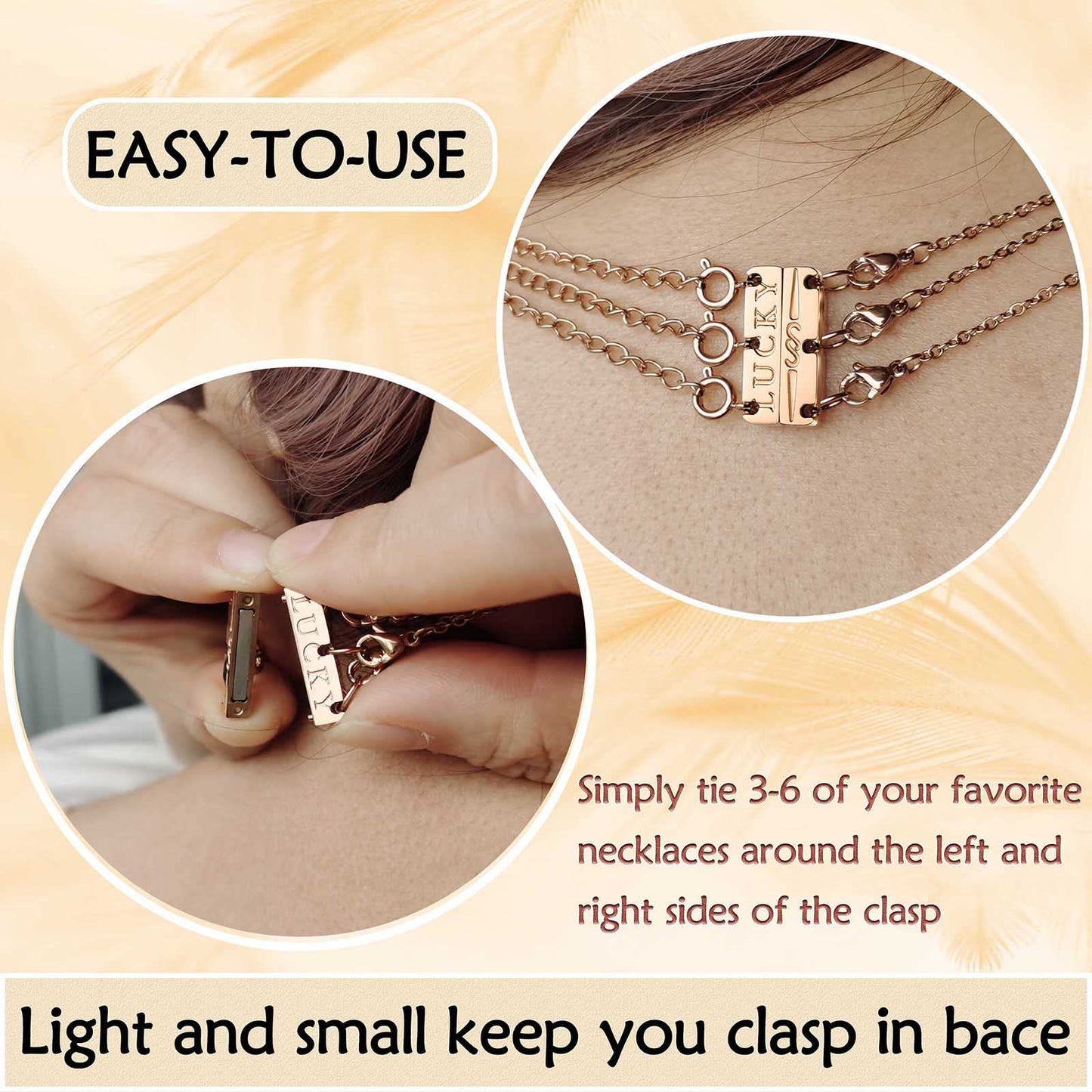 Qulltk Lucky Necklace Separator for Layering Strong Magnetic Clasps, 14K Gold and Silver Multiple Necklace Clasps for Layered Look