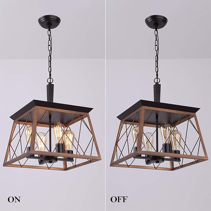 Q&S Farmhouse Rustic Chandeliers,Antique Geometric Industrial Hanging Light Bronze 4 Lights for Dining Room Kitchen Island Entryway Foyer Restaurant UL Listed