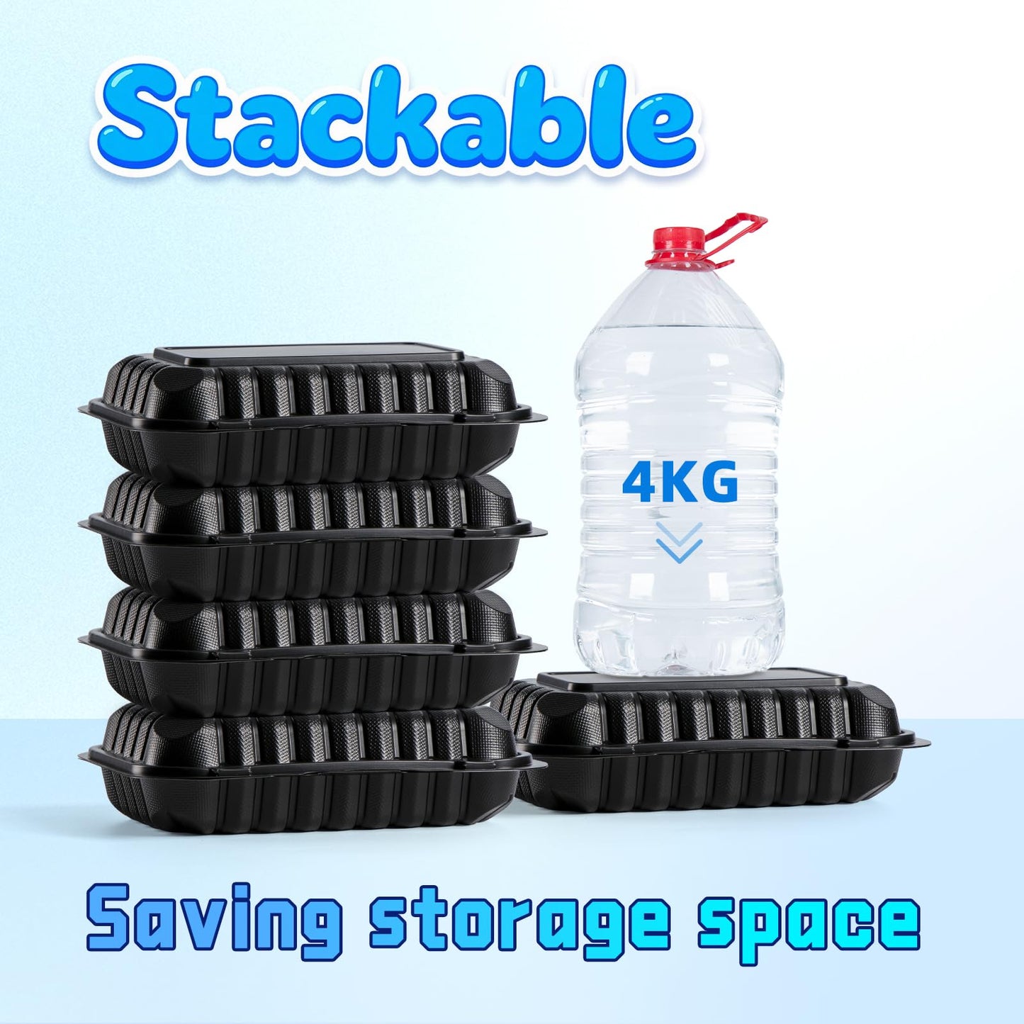 YANGRUI Takeout Containers 9x6 28 oz 50 Pack - Shrink Wrapped No Pre-Wash Mineral-Filled BPA Free PP Plastic | Reusable Heavy Duty Microwave Safe | Restaurant Grade Black Clamshell Food Container