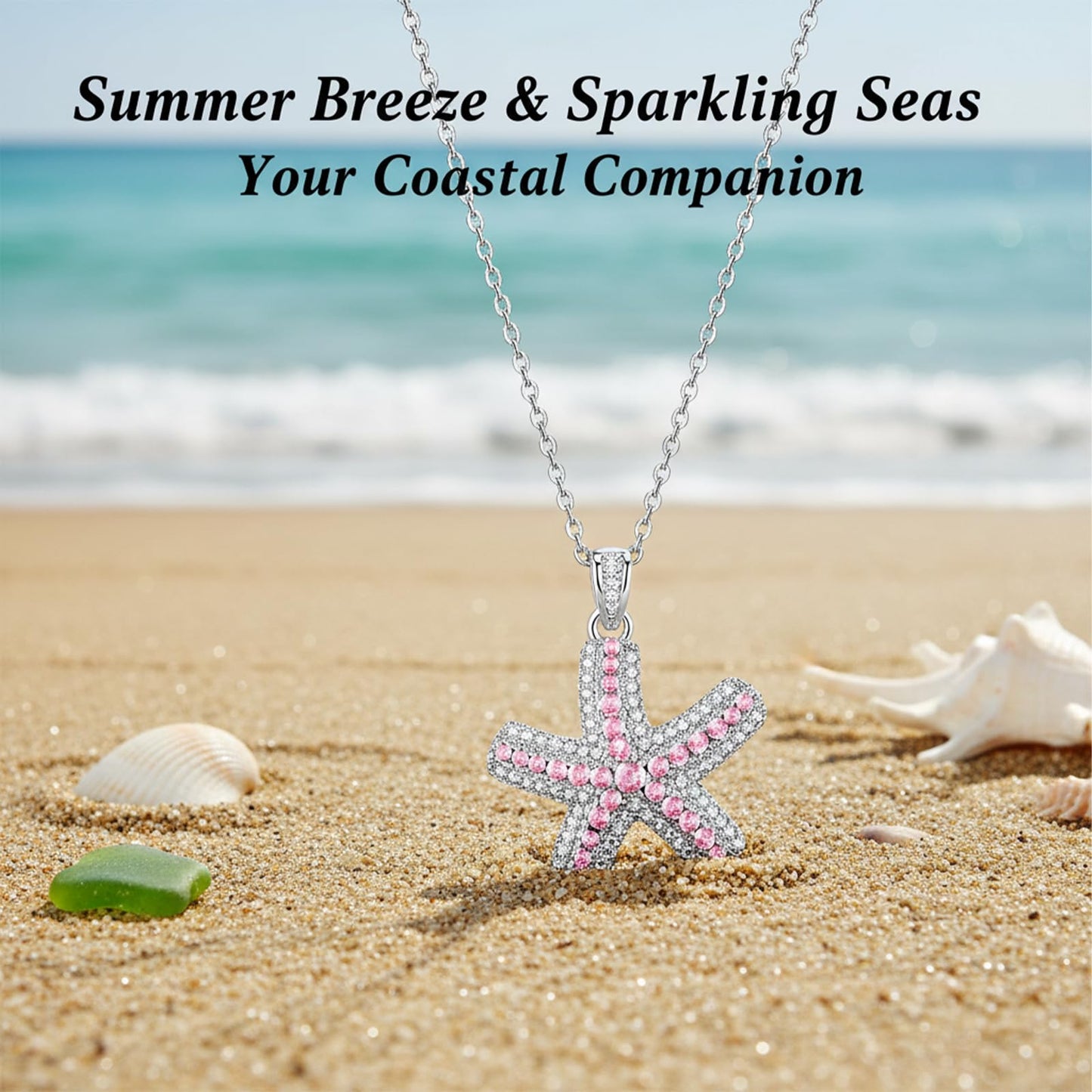 crataly Rose Quartz And CZ Starfish Necklace For Women-Silver Plated October Birthstone Necklace For Valentine's Day Mother's Day Christams Birthday Gifts