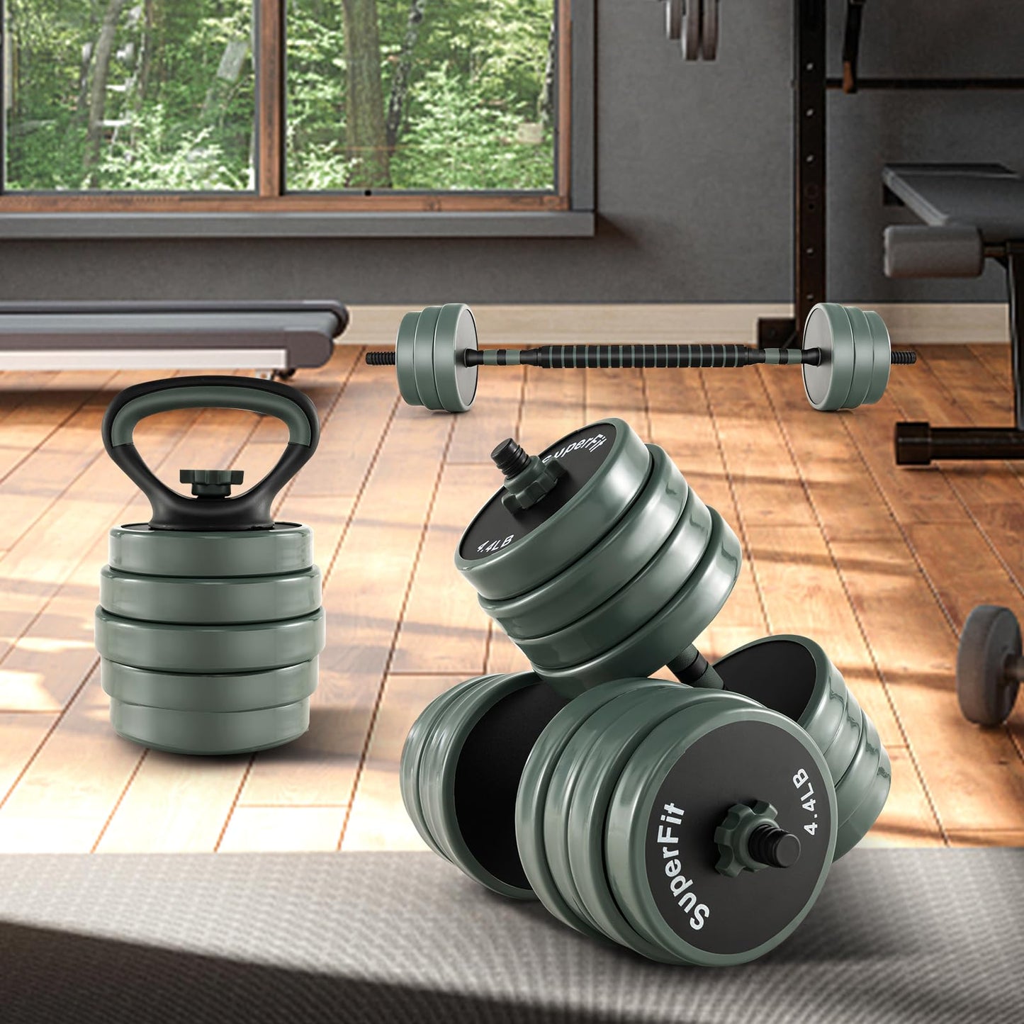 Goplus Adjustable Dumbbell Set, 92/47 LBS Free Weight Set, 4 in 1 Weights w/Connector Used as Barbell, Dumbbells, Kettlebells, Push up Stand, Fitness Workout Equipment for Men Women Home Gym (92 LBS)