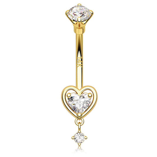 Melighting 14K Solid Gold Belly Button Ring Heart Belly Ring Gold Dangle Belly Piercing Jewelry 14G Navel Ring for Women