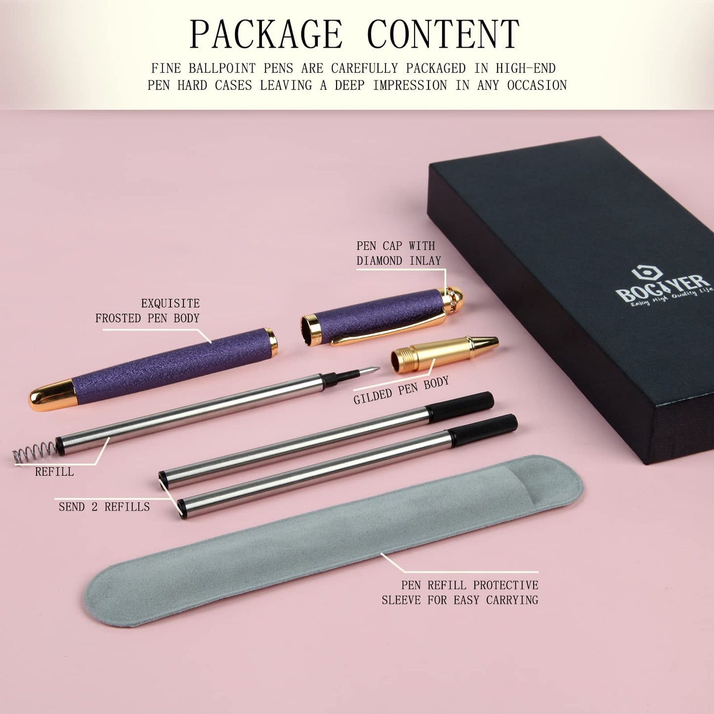 BOCIYER Rollerball Liquid Ink Pens,Best Luxury Ball Pen Gift Set for Women,Black Ink Fancy Pen Refillable for Executive Office,Professional,pretty pens,cool pens,Nice cute Designer Pens(Purple)