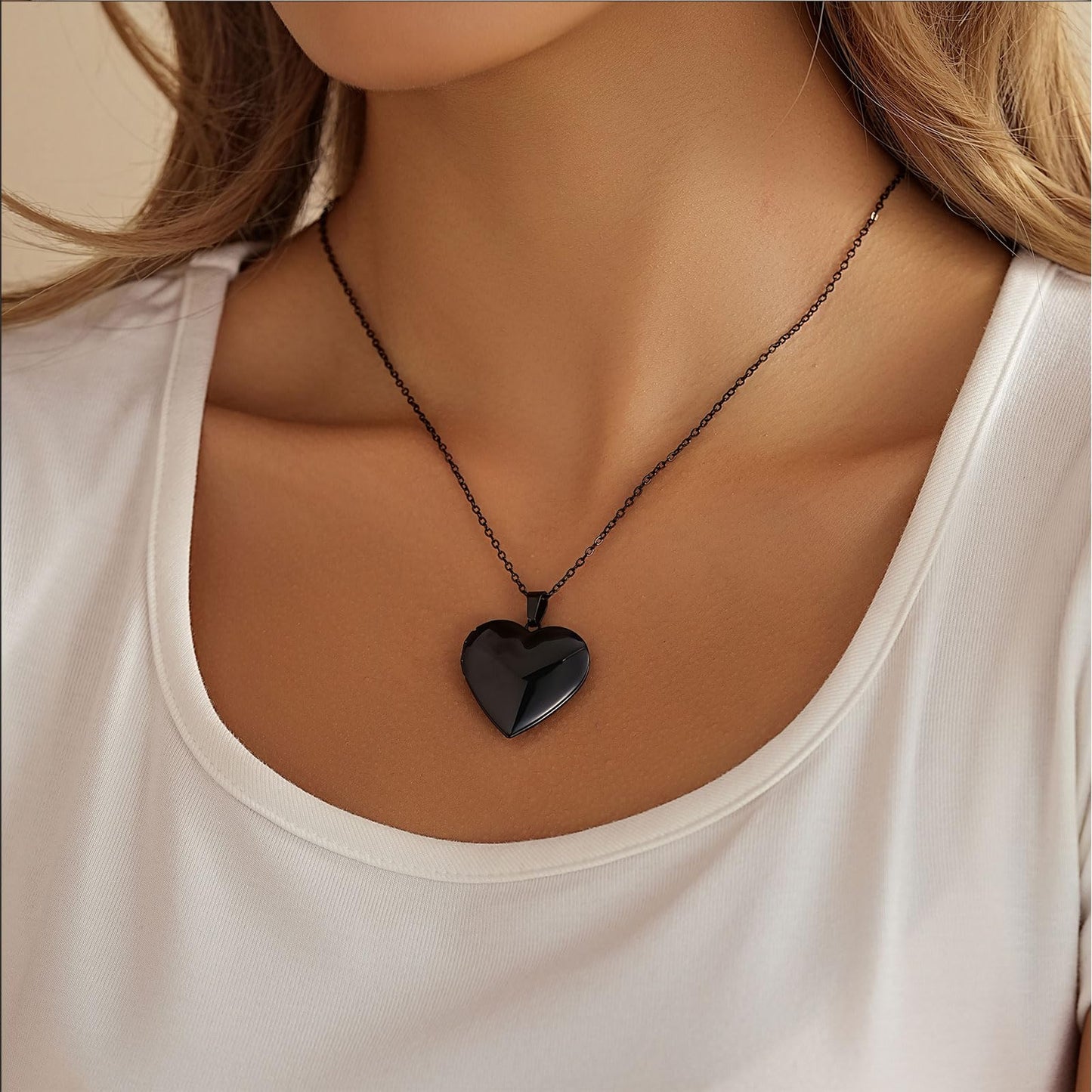 PHOCKSIN Black Heart Locket Necklace 12 Birth Flowers Personalized Love Heart Necklace that Holds Pictures Customized Gifts Locket Necklaces for Birthday