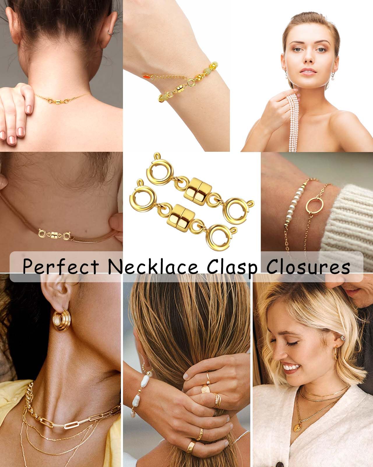 Dailyacc Magnetic Necklace Clasps and Closures, Double Open Bracelet Extender for Jewelry Converters Clasp (14k Gold, Silver)