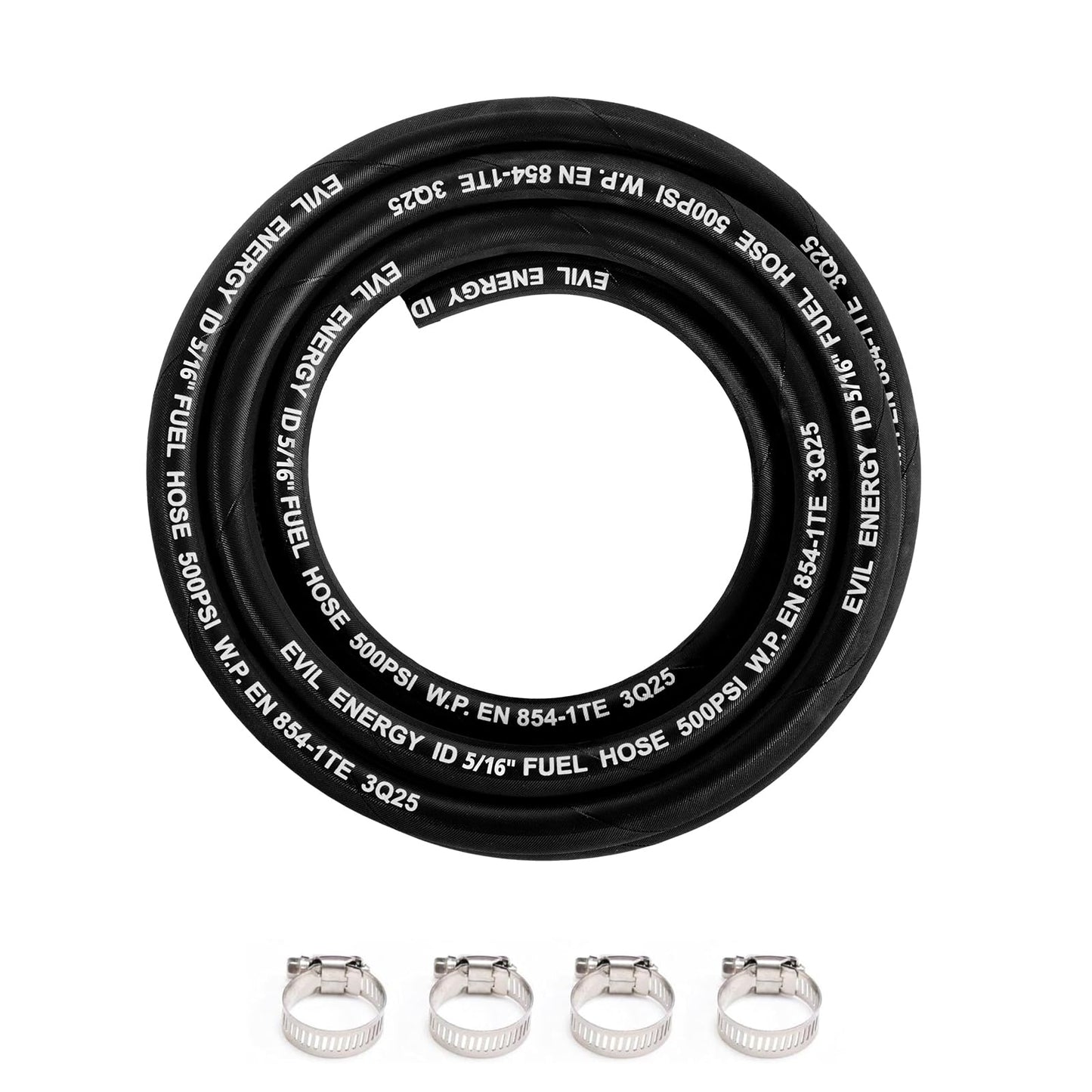 EVIL ENERGY 5/16 High Pressure Fuel Line Hose 10FT 435 PSI E85 for Fuel Systems Engines NBR Rubber EN854-1TE Black