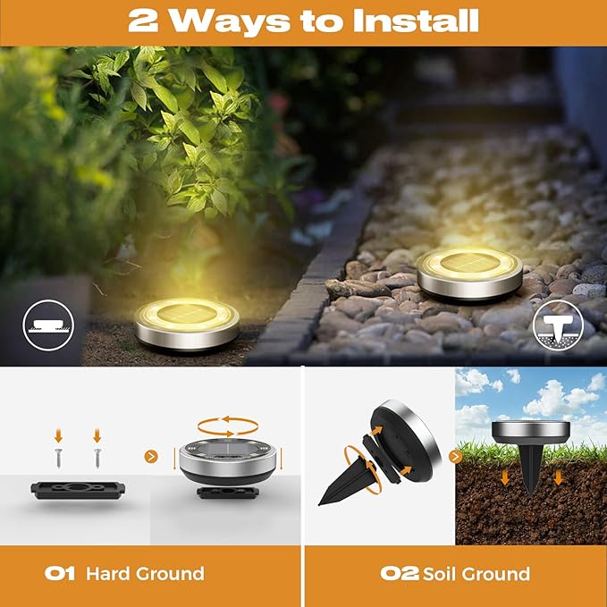 Solar Ground Lights, 18 Pack Flat Solar Light Outdoor Waterproof, Bright LED Solar Disc Lights, 3000K Warm White Landscape Lighting for Outside Yard Garden Pathway Driveway Lawn
