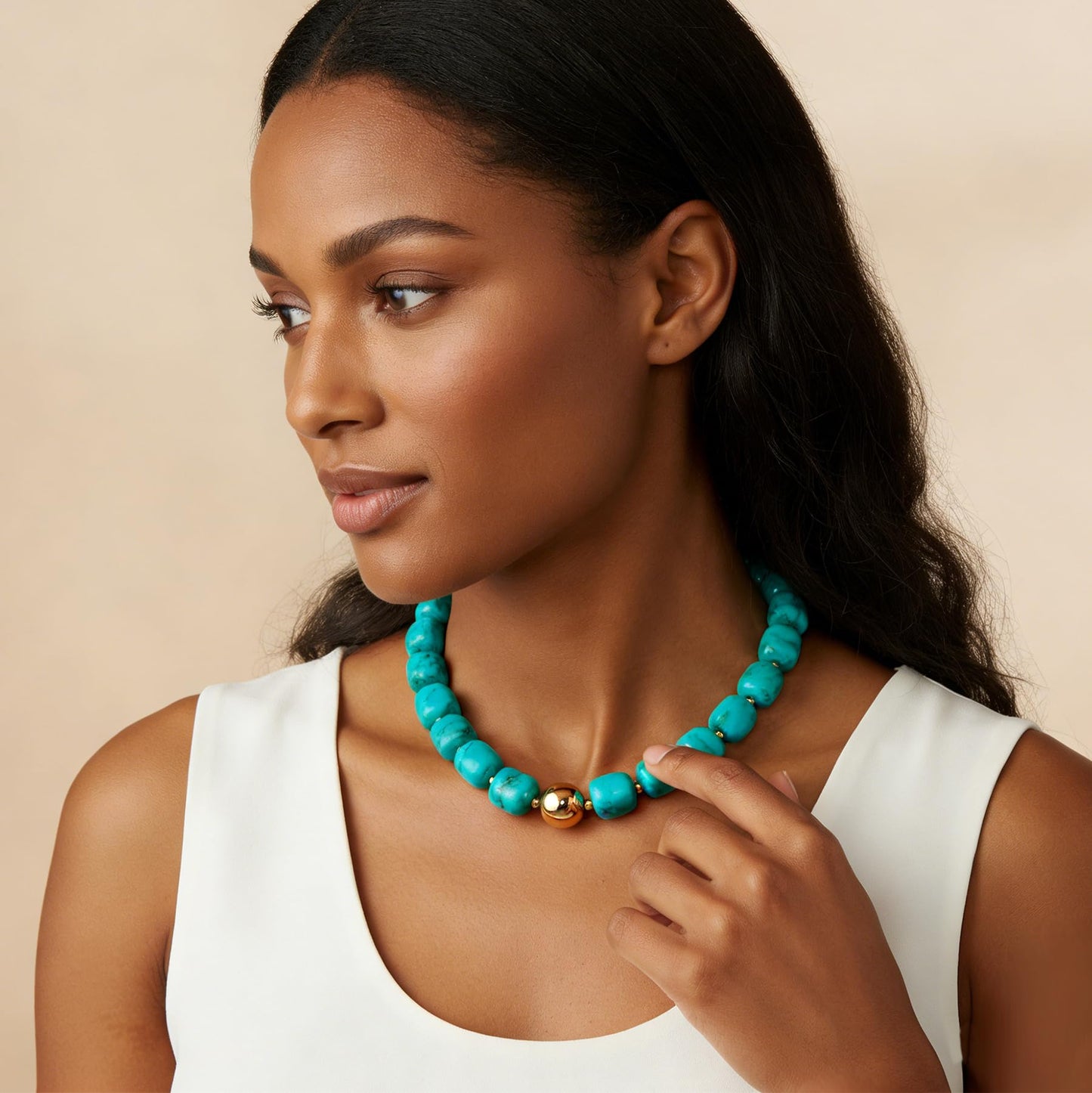 WOWORAMA Chunky Choker Necklaces for Women Trendy Chunky Beads Statement Necklace Blue Large Square Resin Beaded Necklace Boho Summer Jewelry