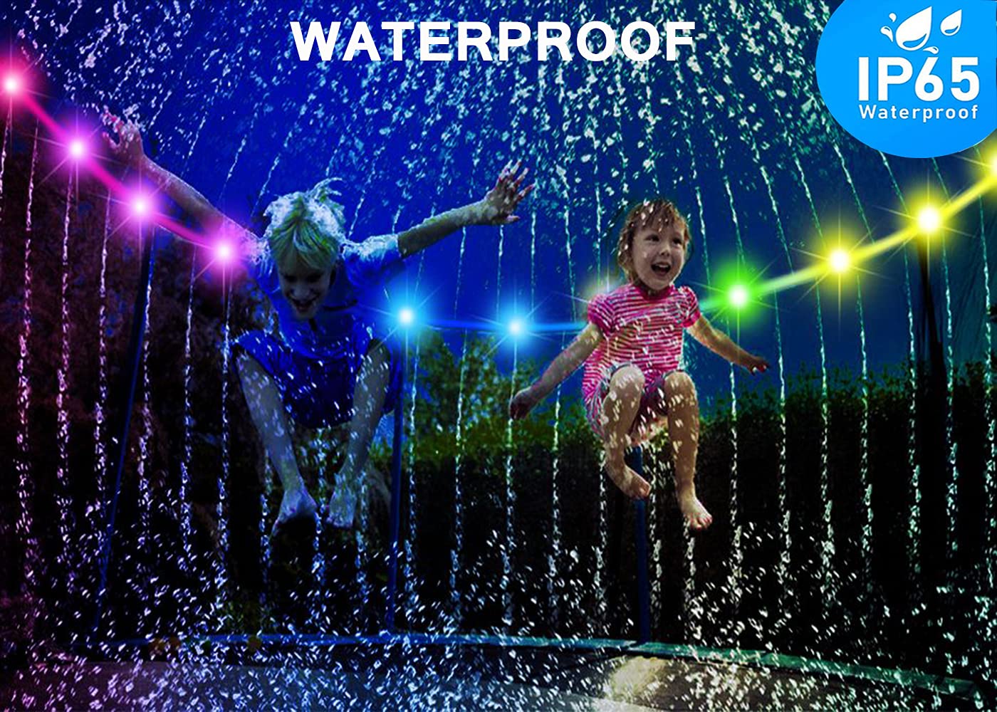 SUVEUS 52Ft Trampoline Lights, Waterproof LED Lights for 16Ft 15Ft 14Ft 12Ft 10Ft Trampoline, 16 Colors Change with Remote and App Control, Sync up to Music, Super Bright for Kids to Play at Night