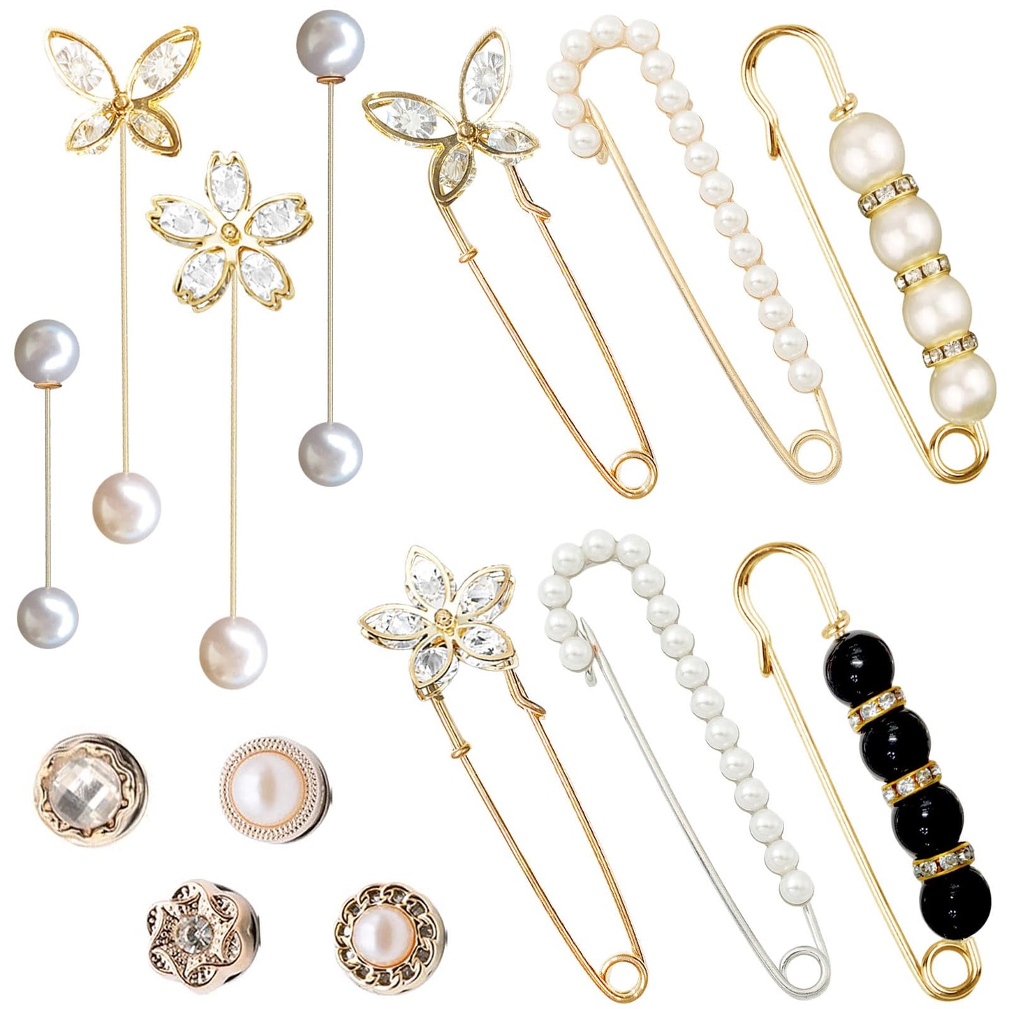 14 Pieces Brooch Safety Pins, Pearl Brooch Button Pin Pant Waist Tightener Pins for Clothes Sweater Shawl Collar Dress Cardigan Shirt Jeans Accessories for Women Girls(Chic)