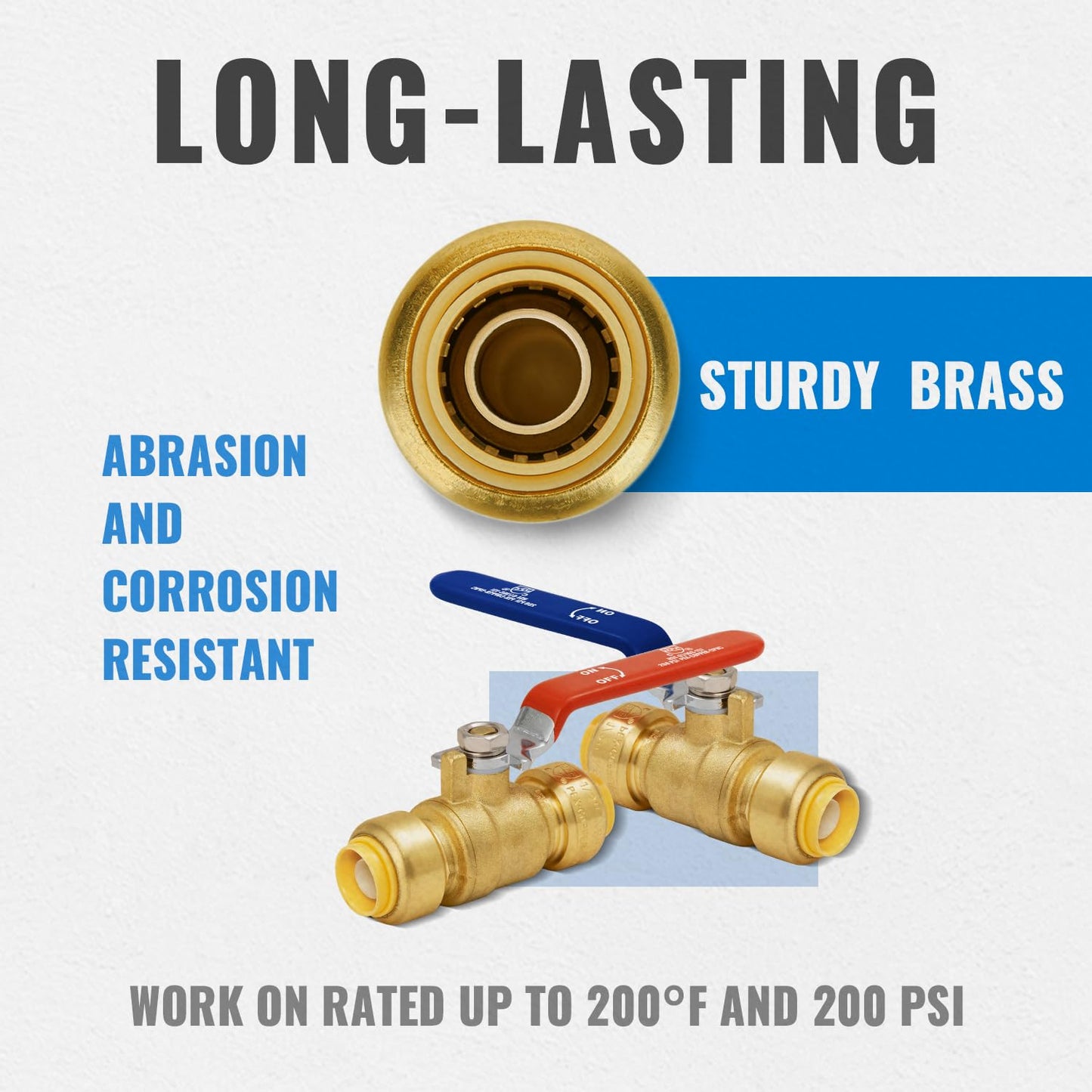 Shut Off Ball Valve 1/2 Inch, SUNGATOR 1/2 Inch Ball Valve, Push-to-Connect Water Shutoff, Easily Match to Pipe using Red and Blue Handle, No Lead Brass Fittings for PEX Pipe, Copper, CPVC, Pack of 2