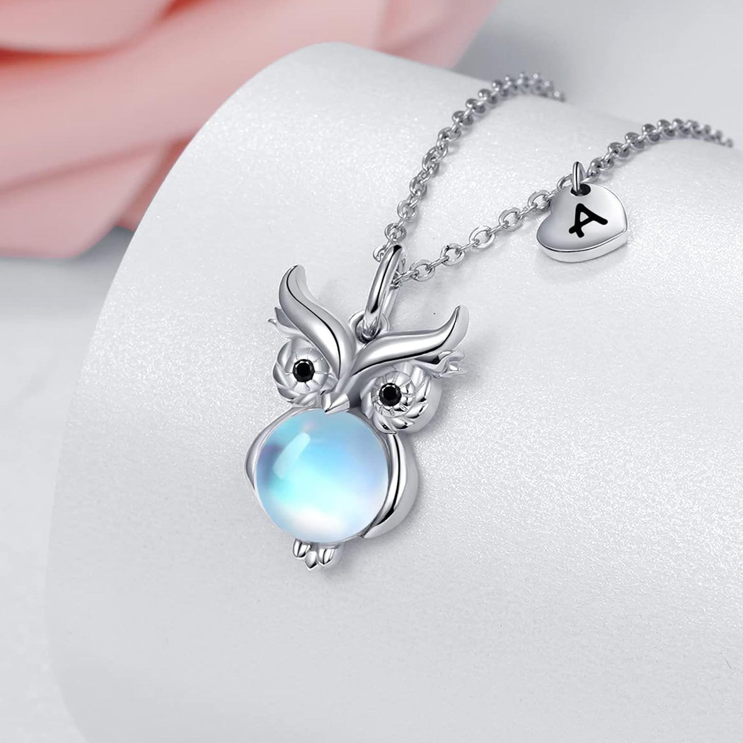 Dreamboat Owl Necklaces for Women 925 Sterling Silver Moonstone Owls Pendant Necklace Bird Jewelry Gifts for Owl Lovers