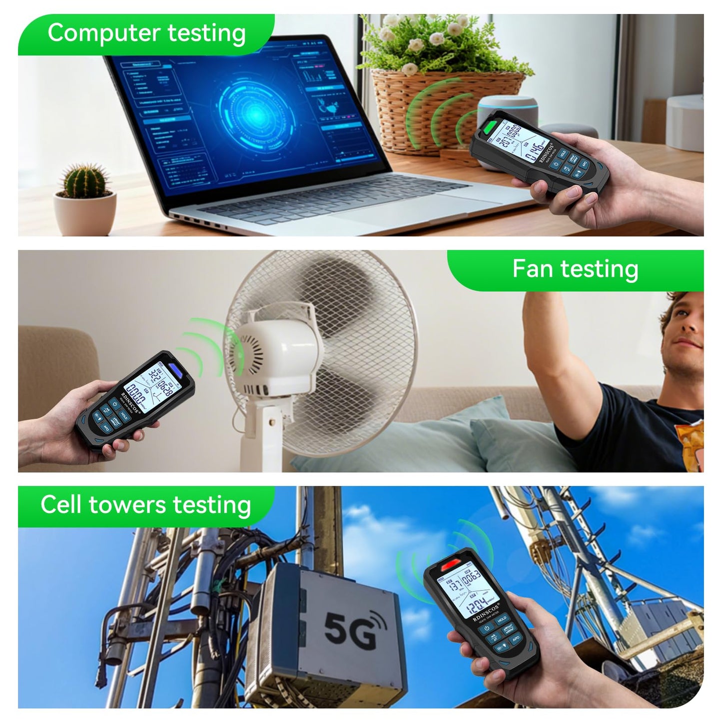 EMF Meter 5G RF Detector – Electric, Magnetic & Radio Frequency Field Tester up to 10GHz, Multi-Sensor EMF Detector for Power Lines, WiFi/Cell Phones, Smart Meters – LCD Display Sound & LED Alerts